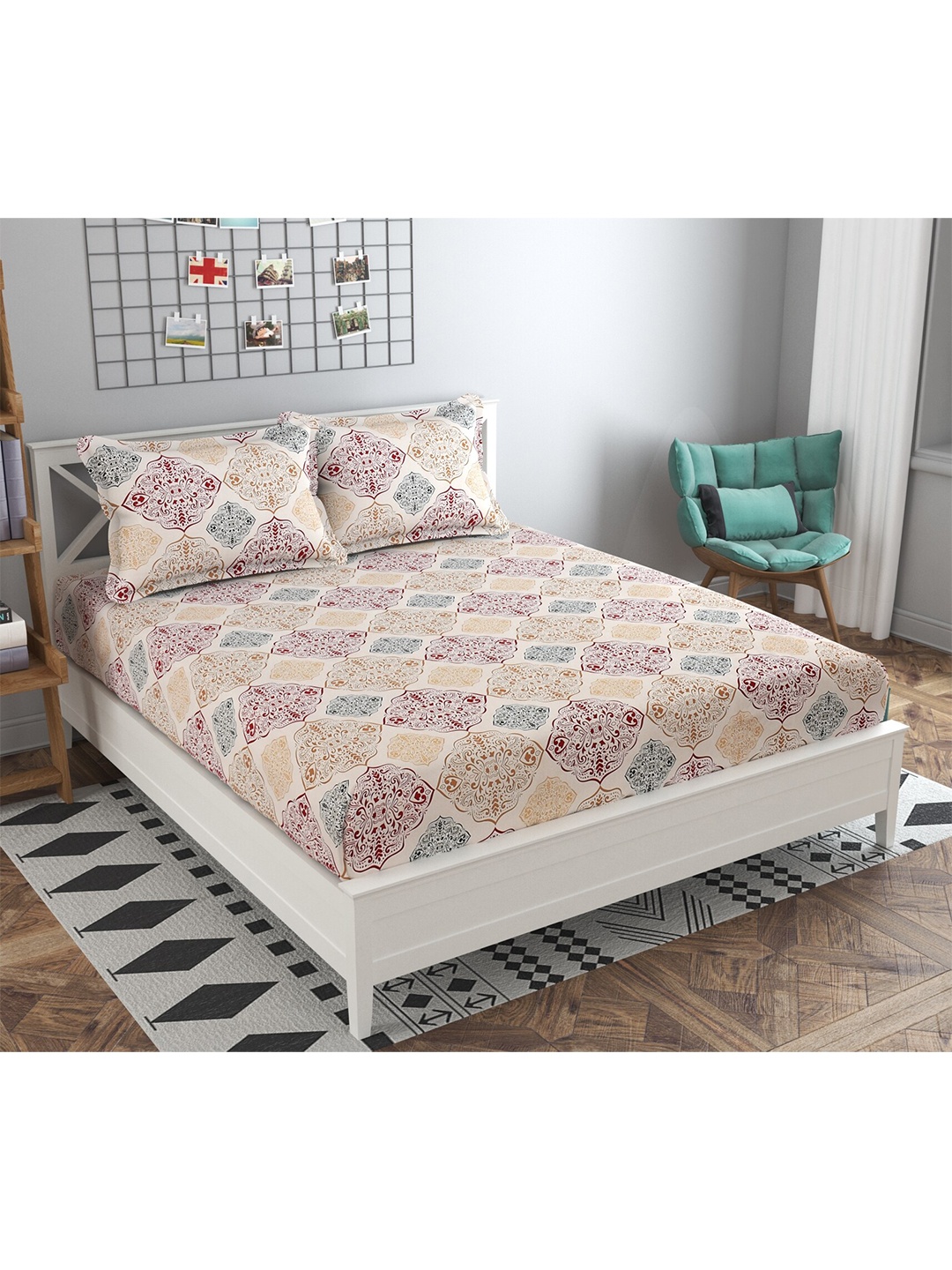 

MAFATLAL Ethnic Motifs Printed 160 TC Double Queen Bedsheet with 2 Pillow Covers, Brown
