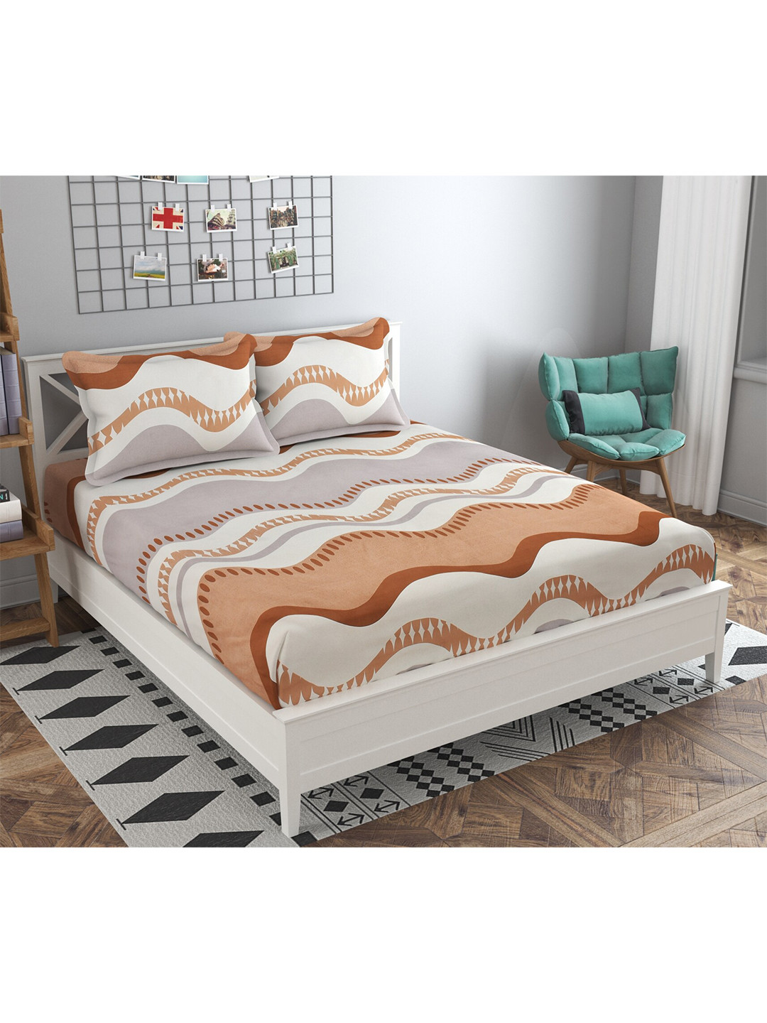 

MAFATLAL Abstract Printed 160 TC Queen Bedsheet with 2 Pillow Covers, Brown