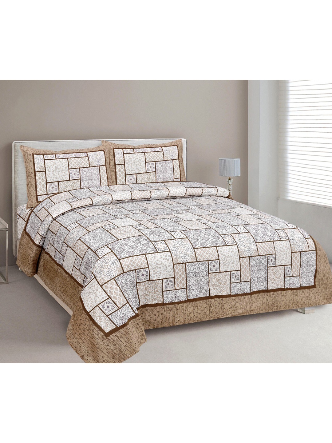 

MAFATLAL Geometric Printed 210 TC King Bedsheet with 2 Pillow Covers, Blue