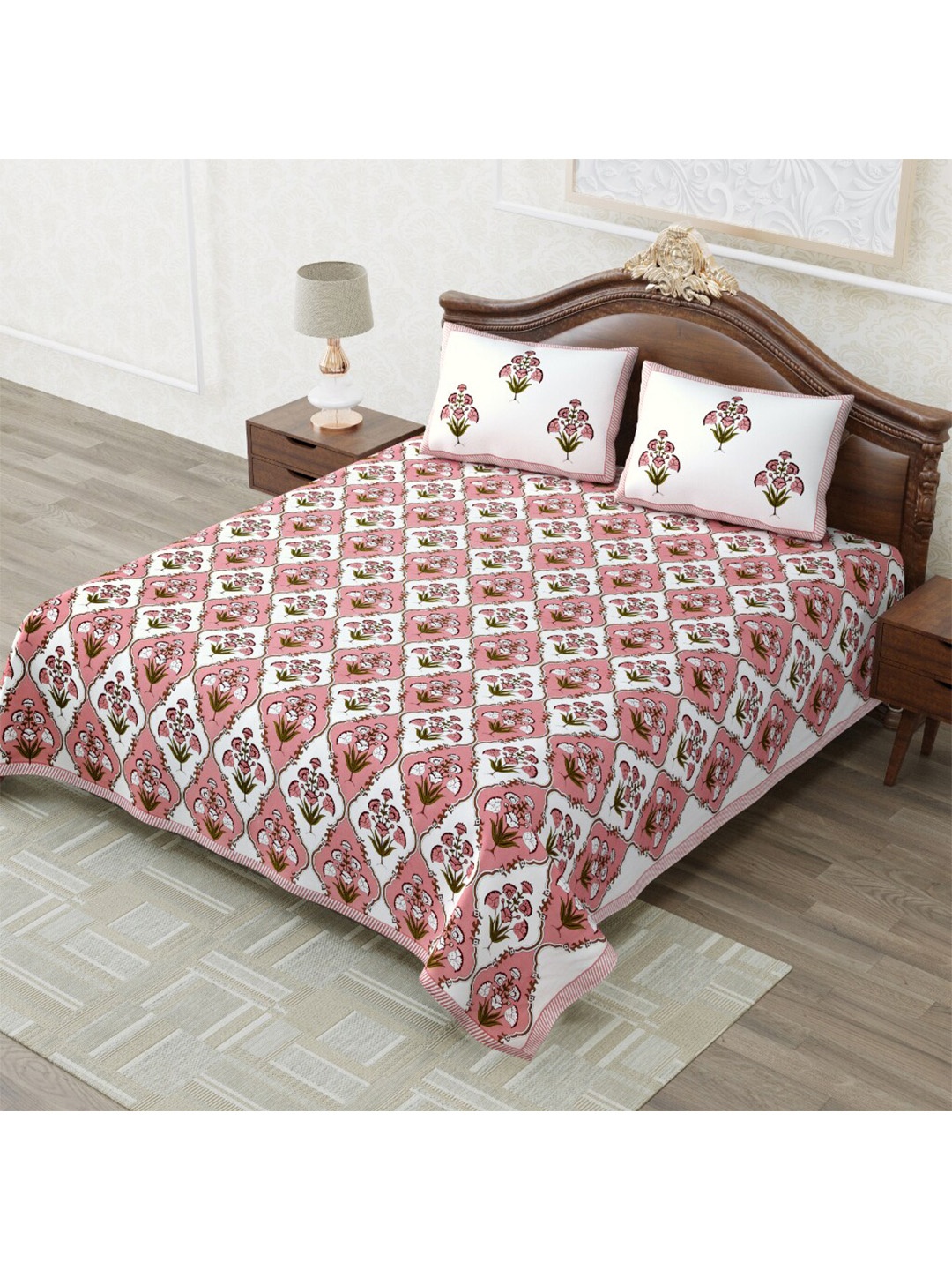 

MAFATLAL Floral Printed 210 TC King Bedsheet with 2 Pillow Covers, Pink