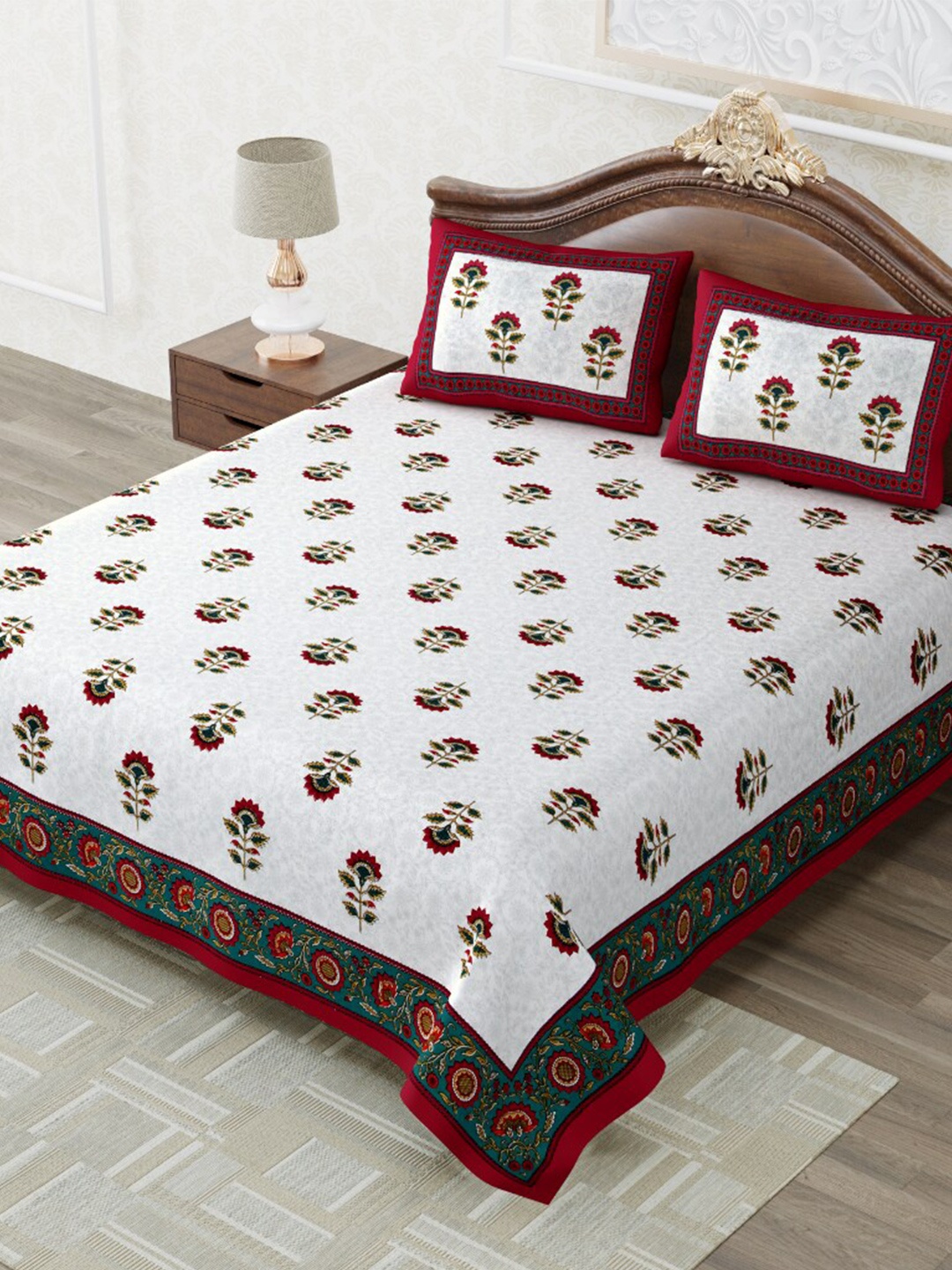 

MAFATLAL Maroon & White Floral 210 TC King Bedsheet with 2 Pillow Covers