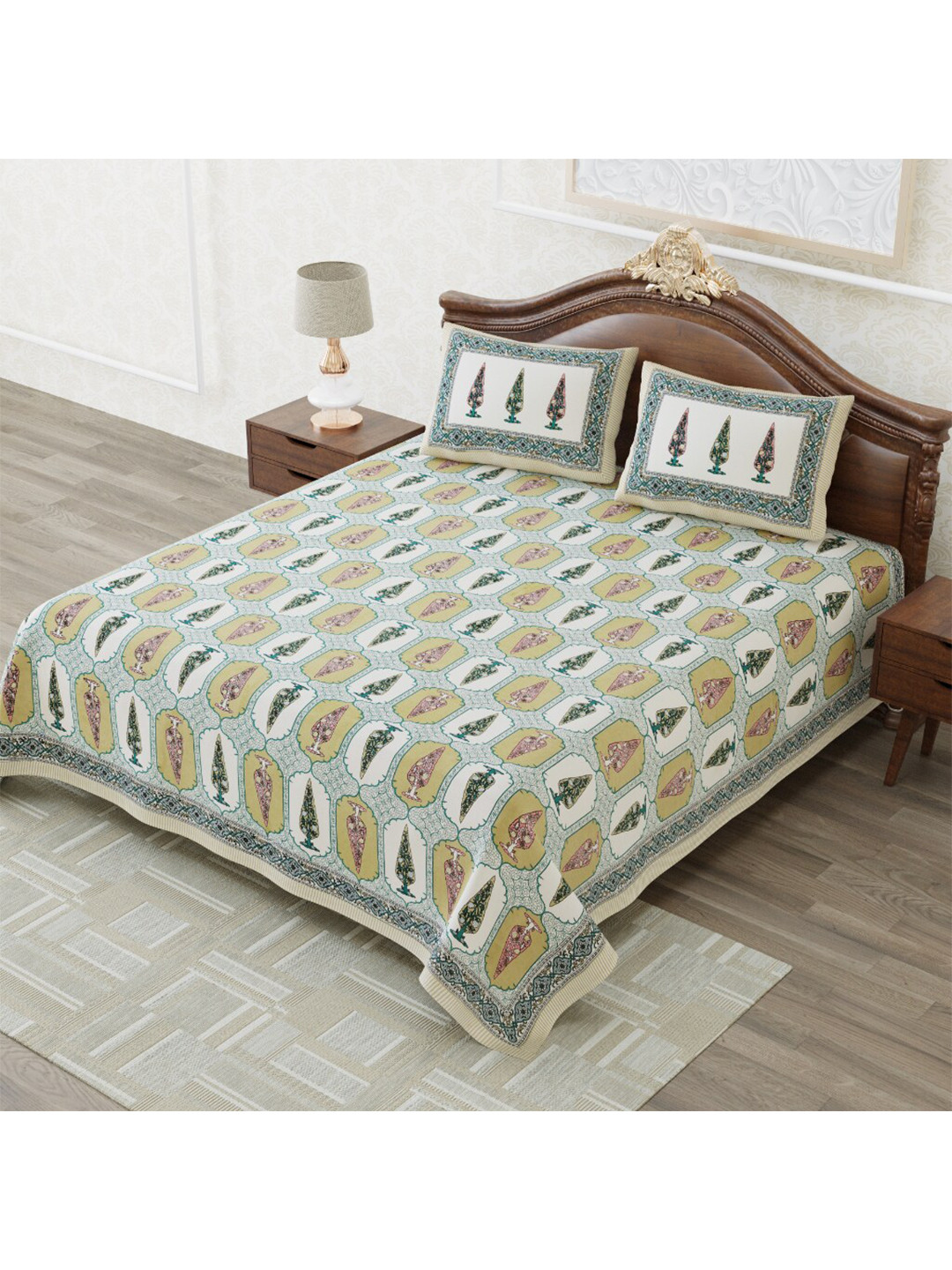 

MAFATLAL Yellow & White Geometric 210 TC King Bedsheet with 2 Pillow Covers