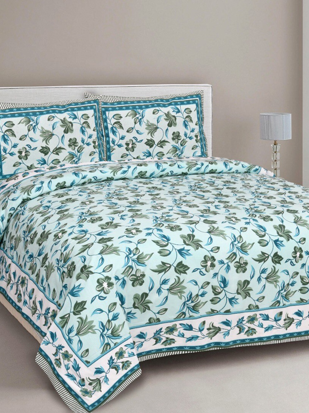 

MAFATLAL Floral Printed 210 TC Queen Bedsheet with 2 Pillow Covers, Blue