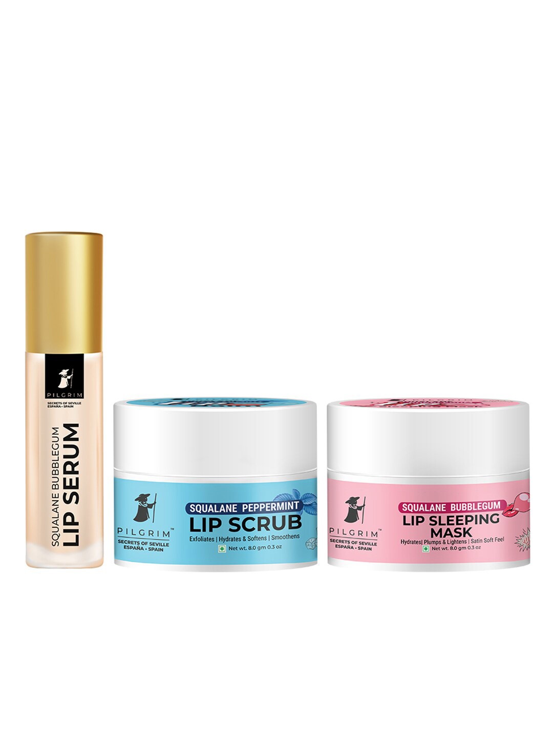 

Pilgrim Squalane Lip Care Trio for Gentle Exfoliation Deep Hydration & Soft Lips, Pink