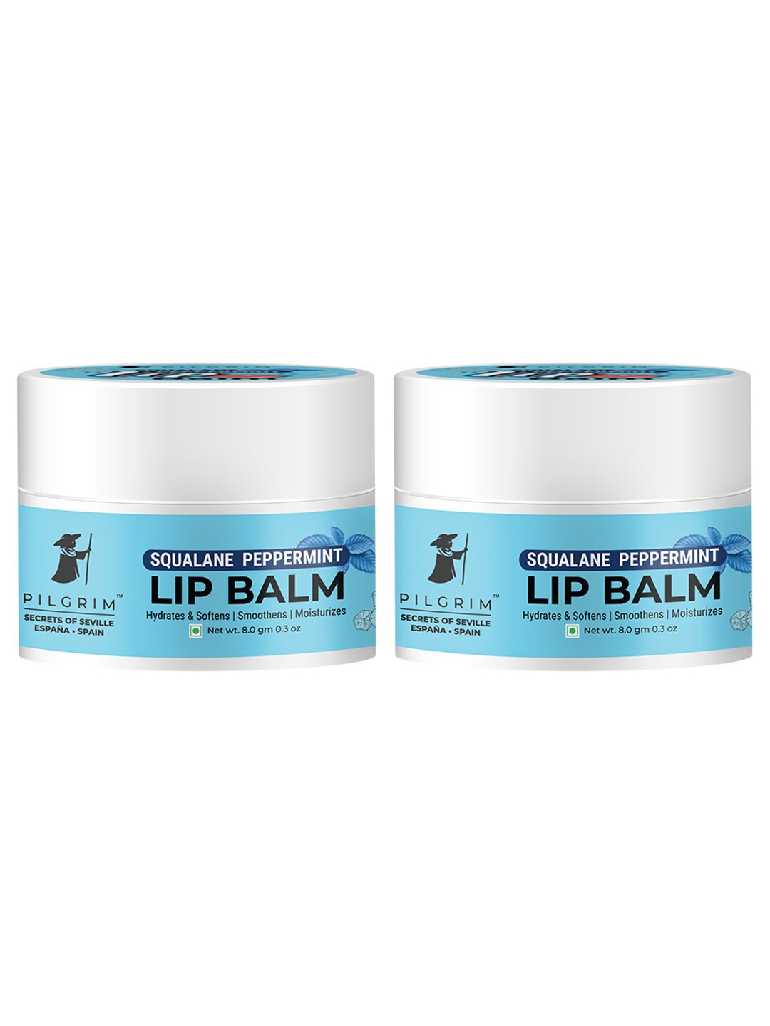 

Pilgrim Set of 2 Squalane Peppermint Lip Balm with Shea Butter for Soft & Hydrating Lips, Blue