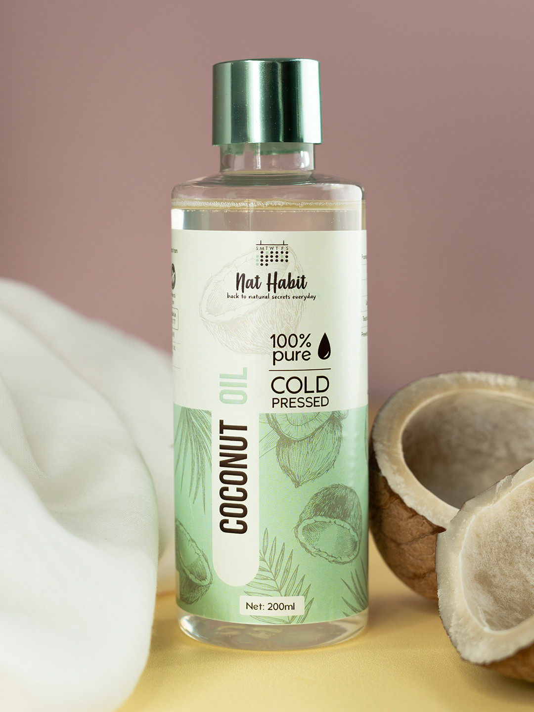 

Nat Habit 100% Pure Cold Pressed Coconut Body Oil to Prevents Skin Aging - 200 ml, Green