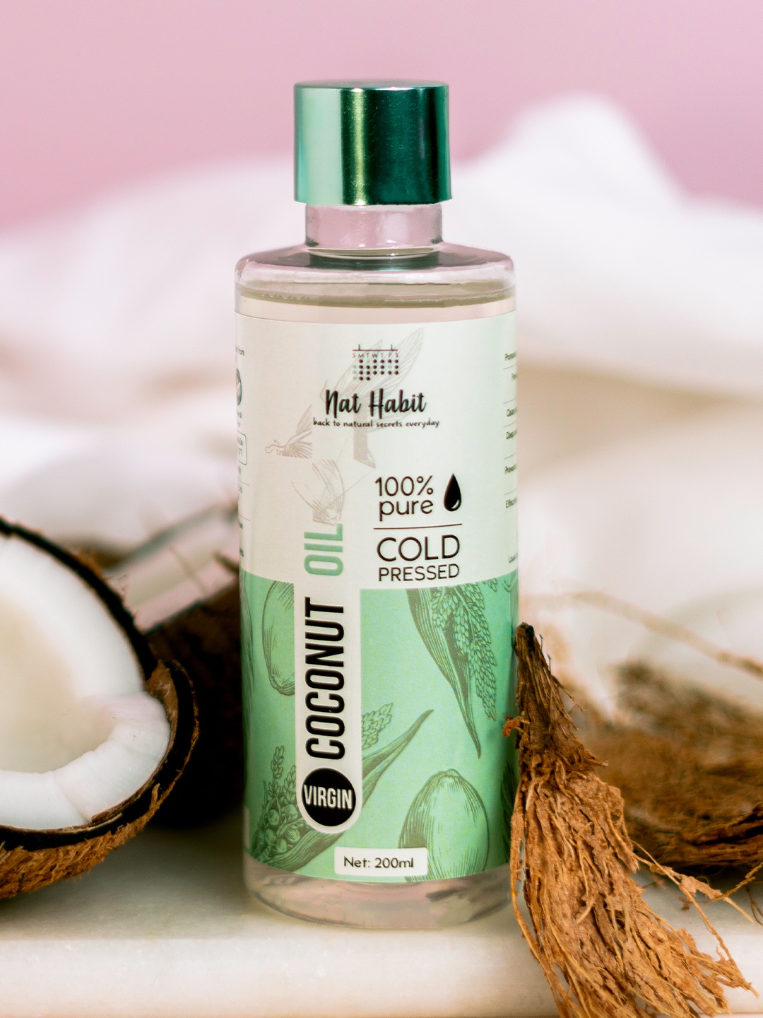 

Nat Habit 100% Pure Cold Pressed Virgin Coconut Body Oil for Deep Moisturisation - 200 ml, Green