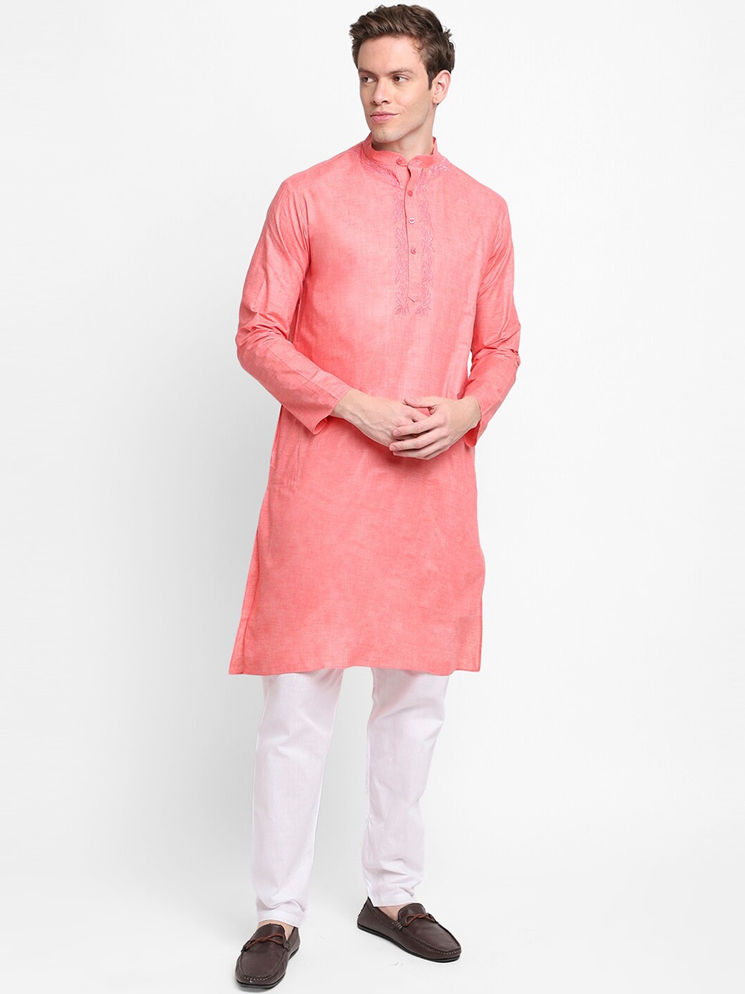 

DEVOILER Men Peach-Coloured Kurta