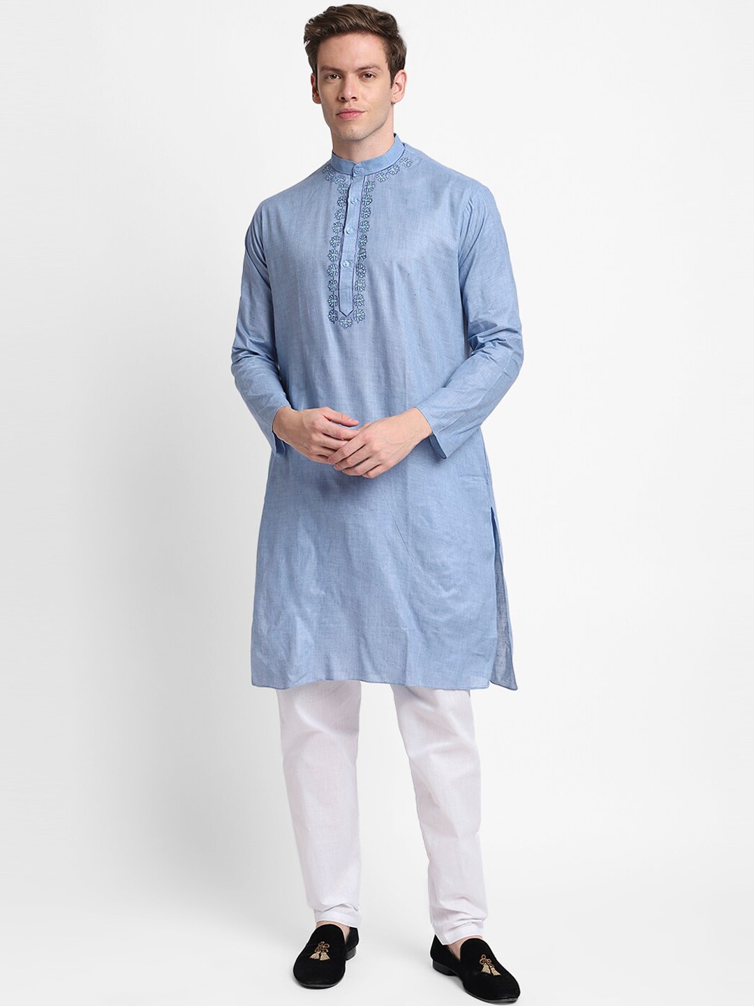 

DEVOILER Men Blue Embroidered Thread Work Kurta