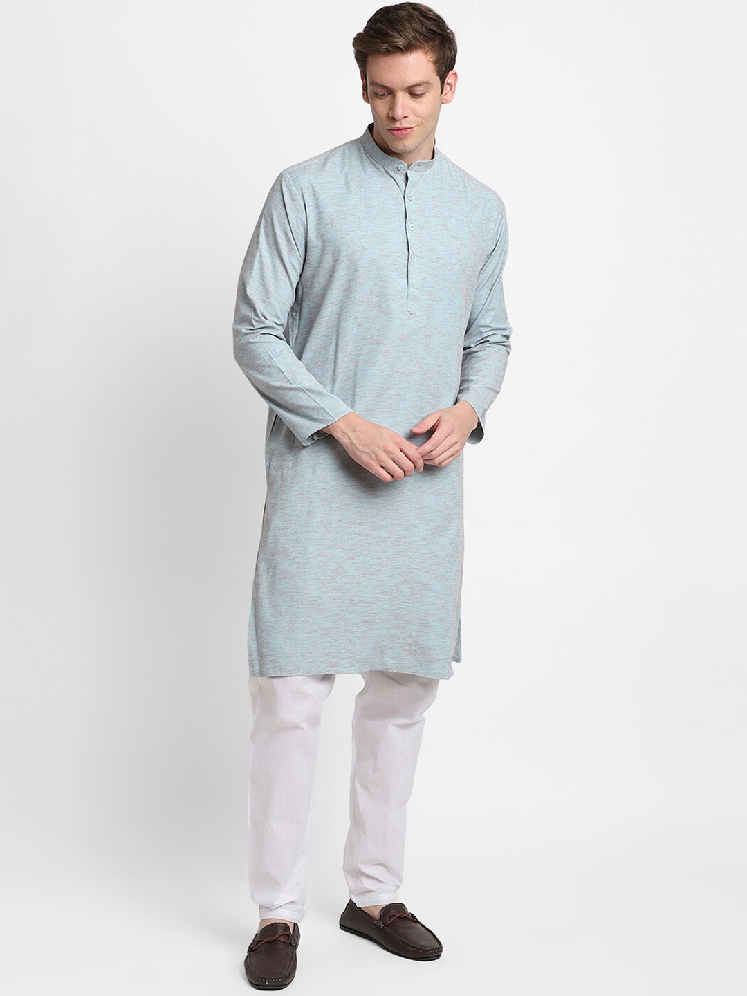 

DEVOILER Men Turquoise Blue Solid Straight Kurta
