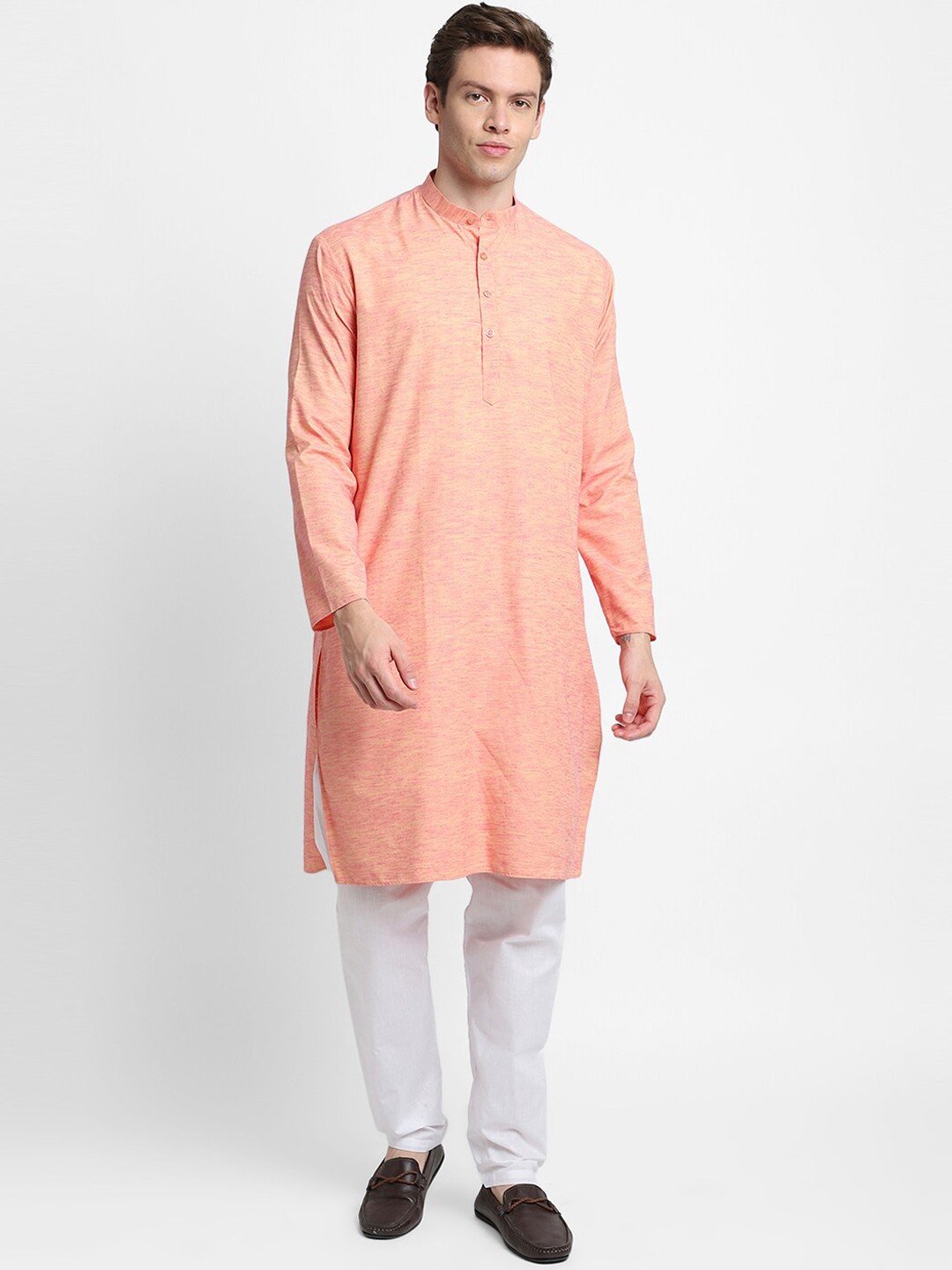 

DEVOILER Men Coral Mandarin Collar Kurta