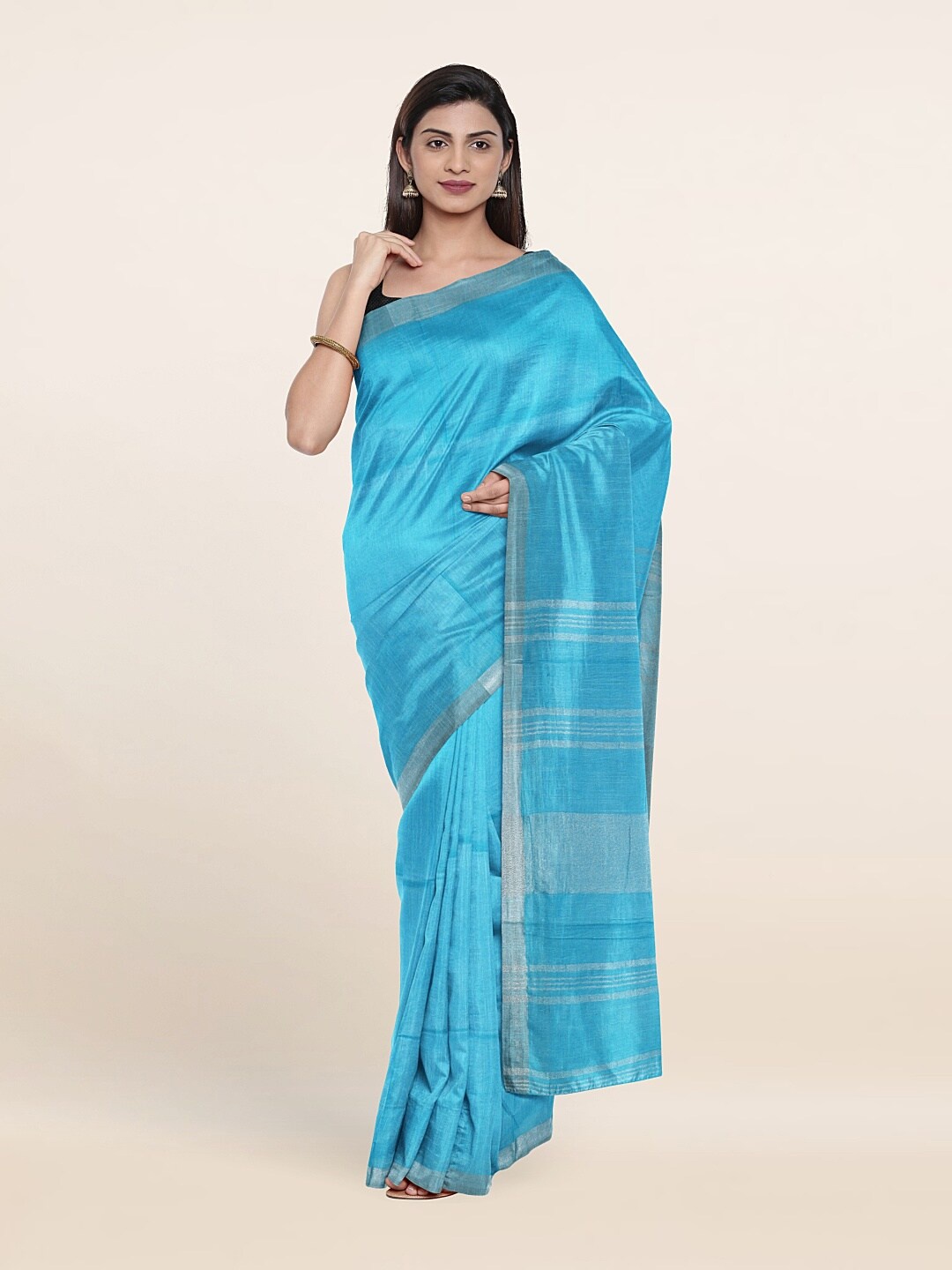 

Pothys Blue Linen Blend Saree