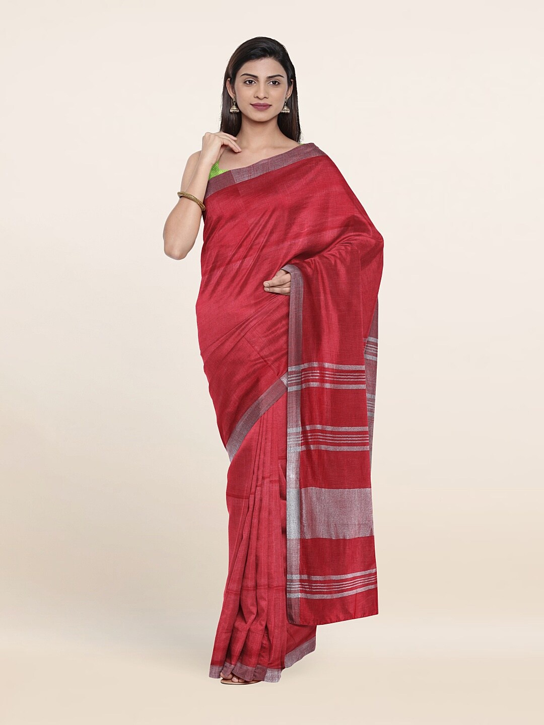 

Pothys Zari Linen Blend Saree, Red