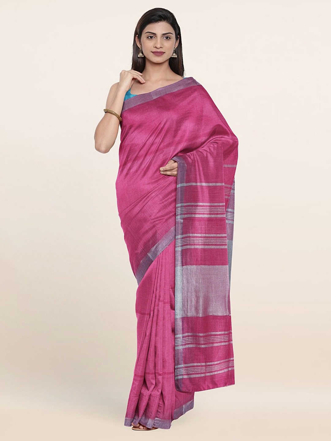 

Pothys Zari Linen Blend Saree, Pink