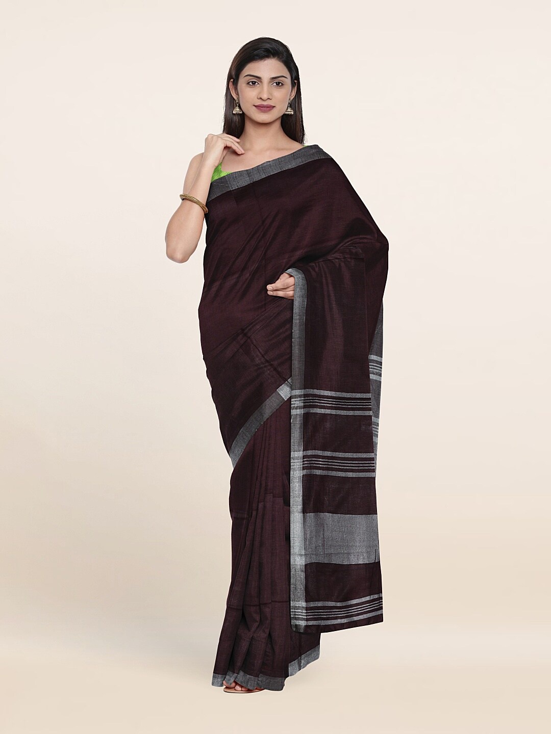 

Pothys Brown & Grey Linen Blend Saree