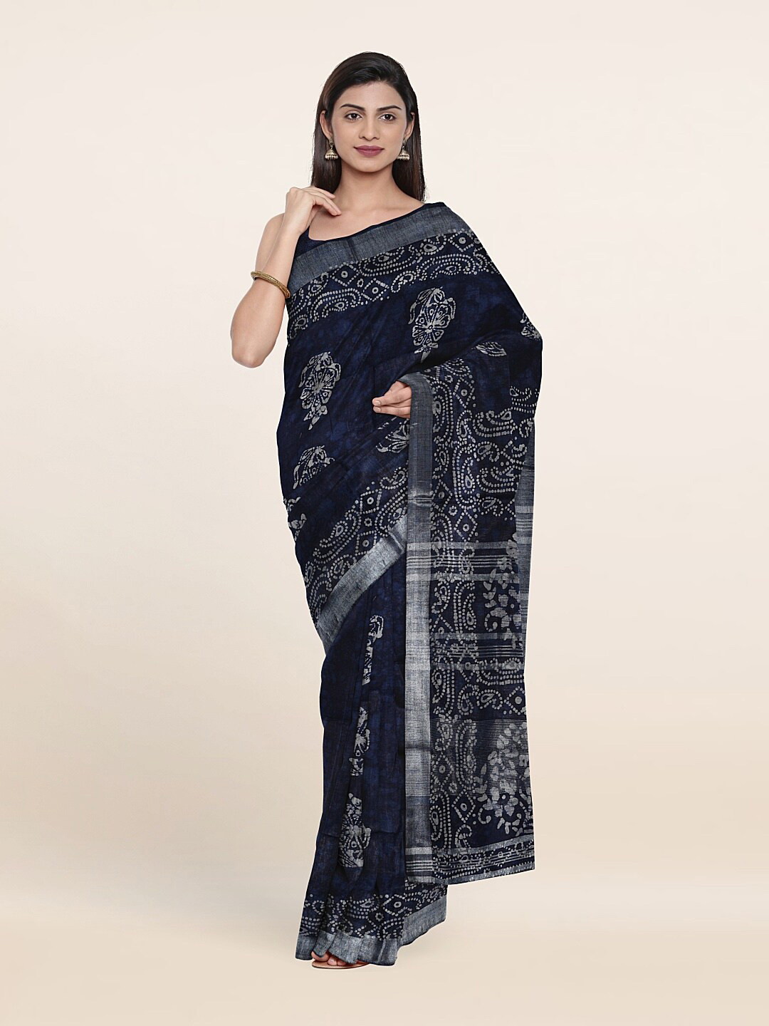 

Pothys Ethnic Motifs Linen Blend Saree, Blue