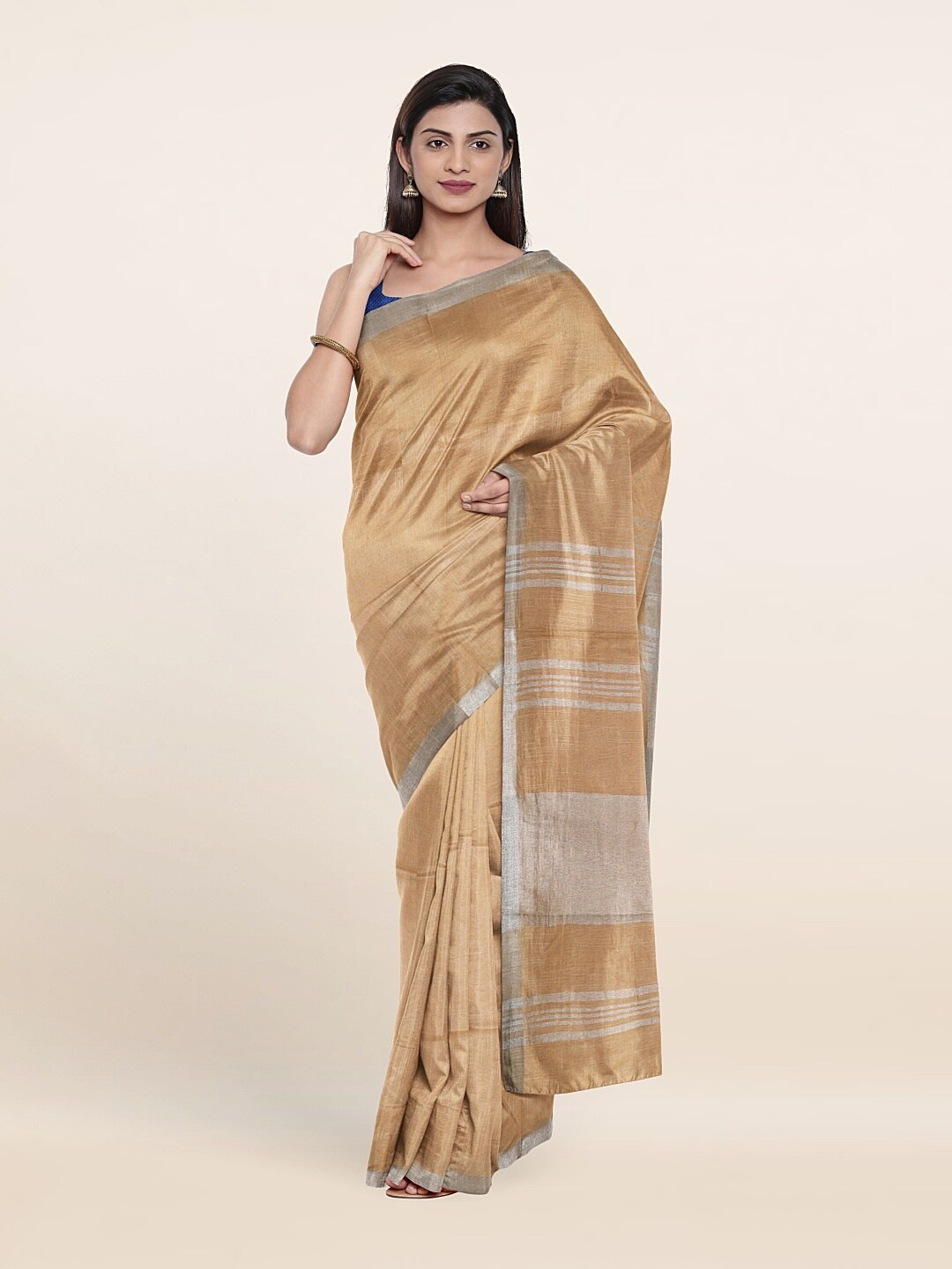 

Pothys Beige & Silver-Toned Linen Blend Saree