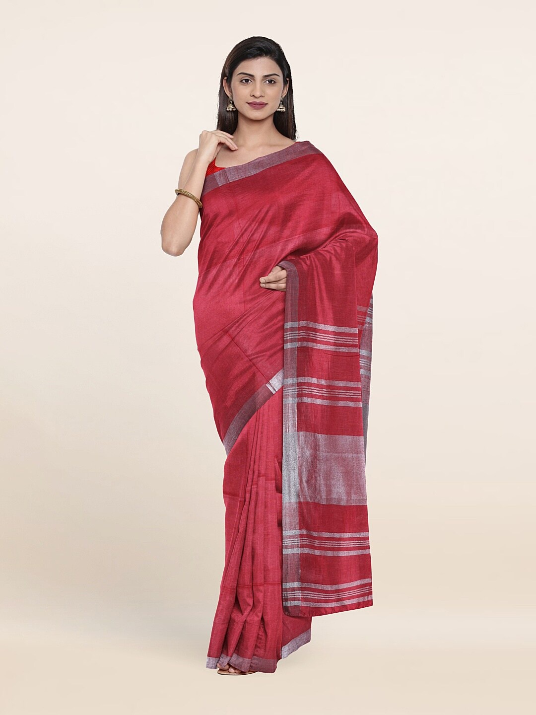 

Pothys Linen Blend Saree, Pink