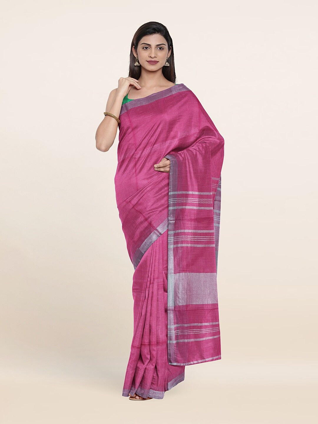 

Pothys Linen Blend Saree, Pink