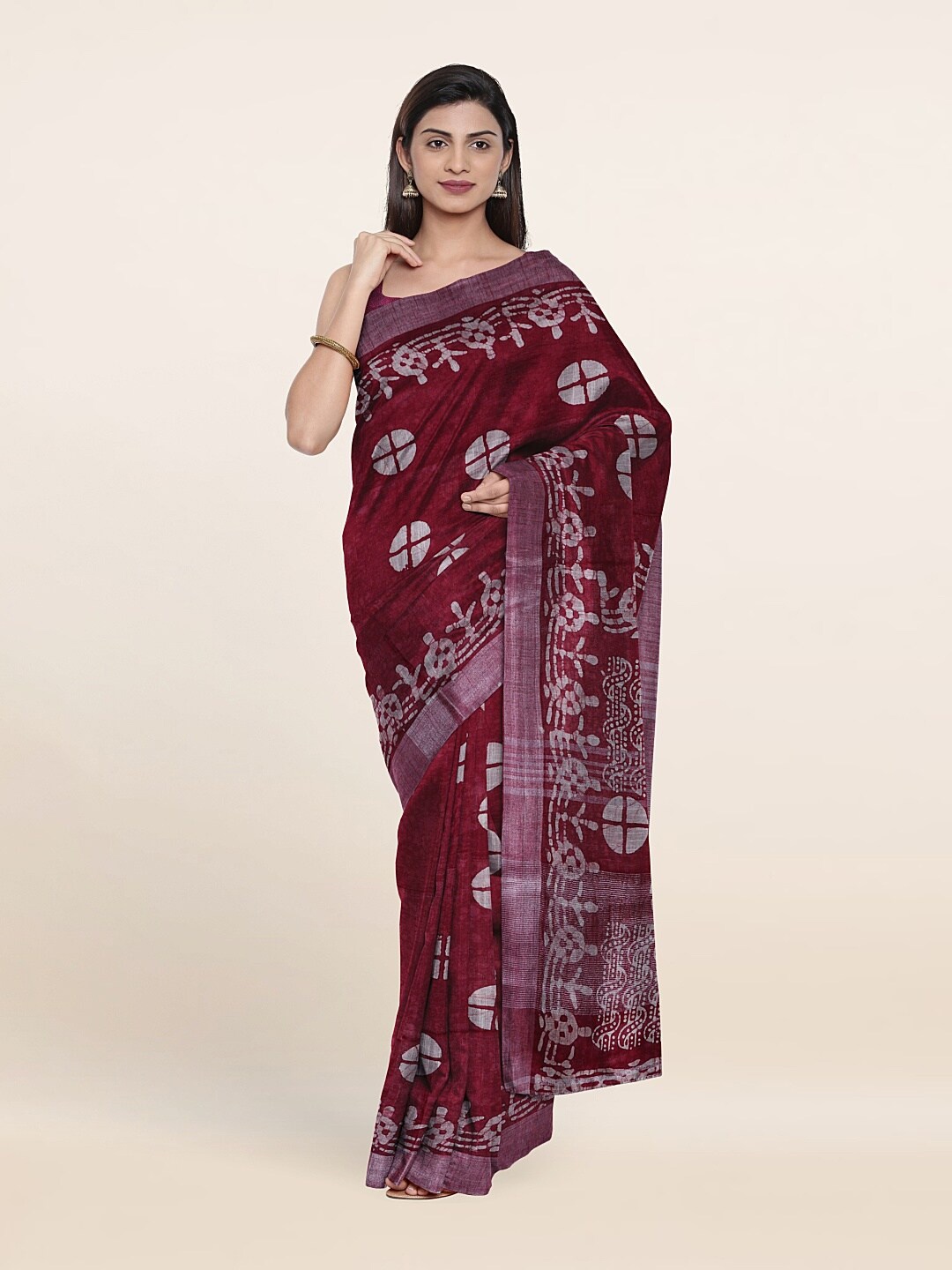 

Pothys Batik Zari Linen Blend Saree, Maroon