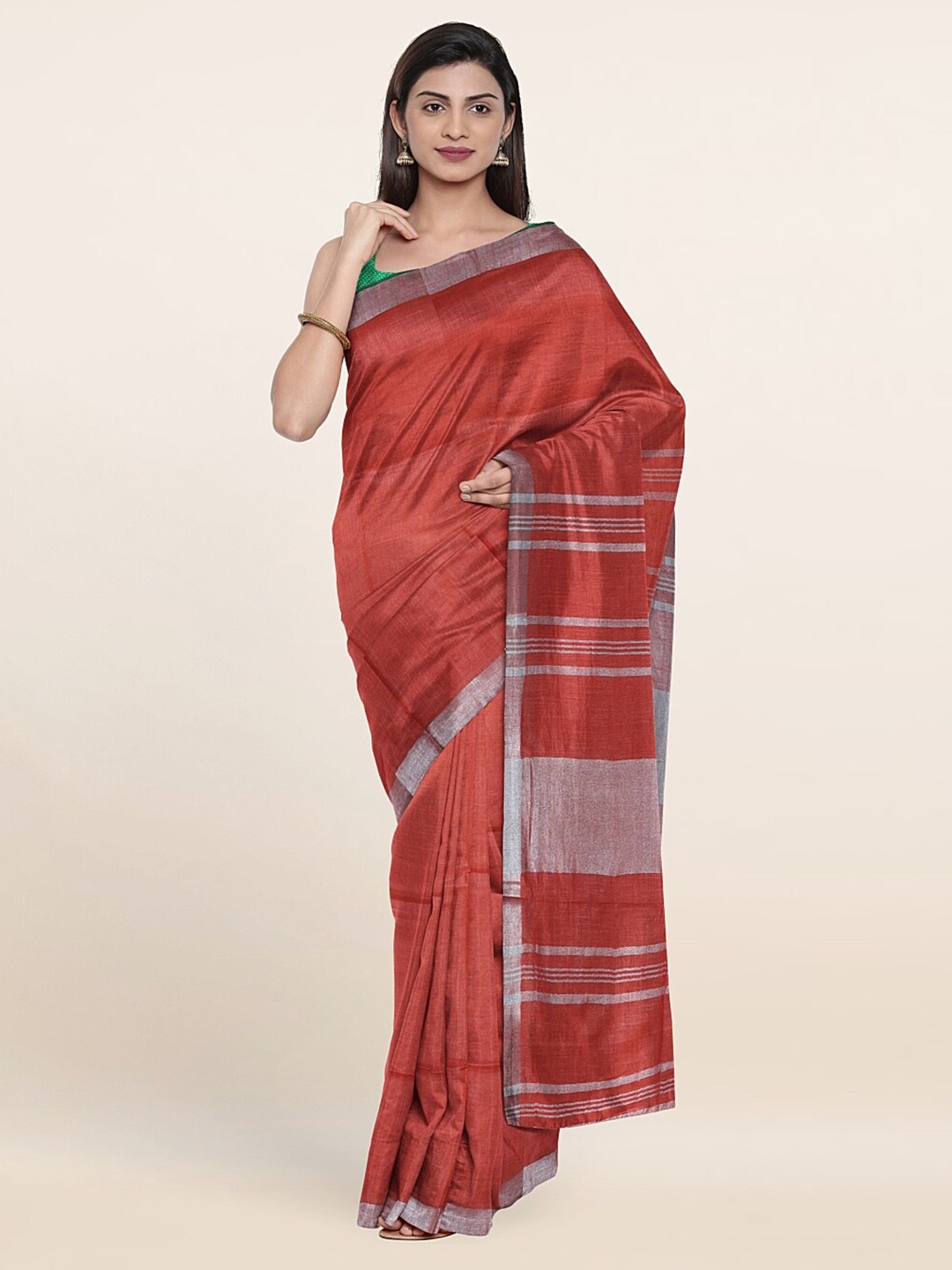 

Pothys Zari Linen Blend Saree, Orange