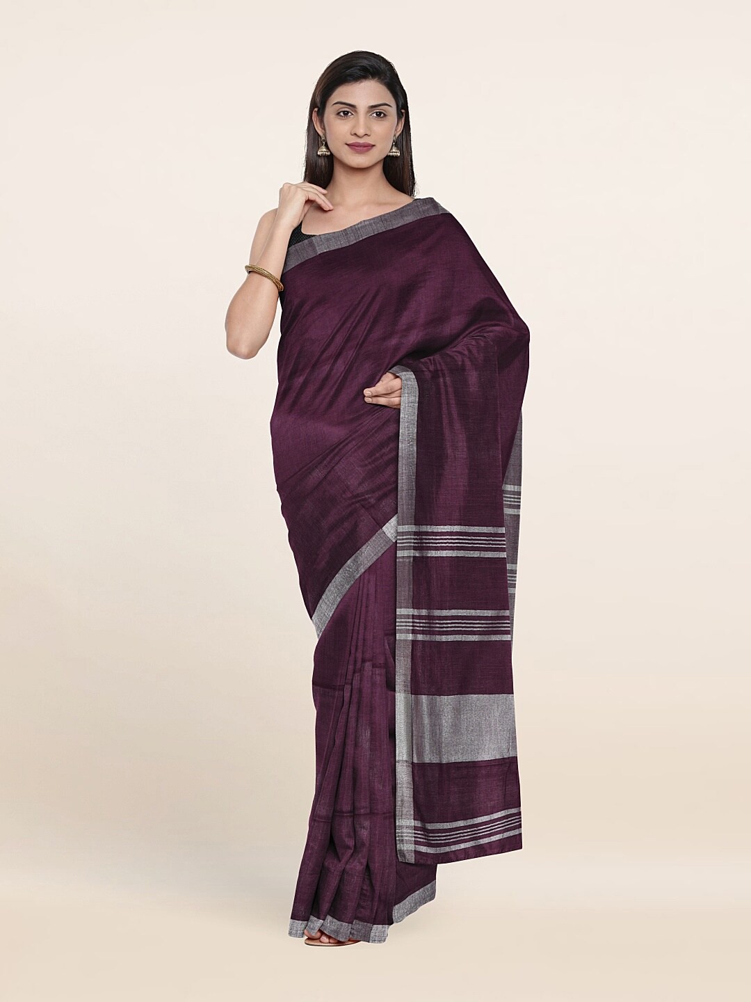 

Pothys Printed Zari Linen Blend Saree, Purple