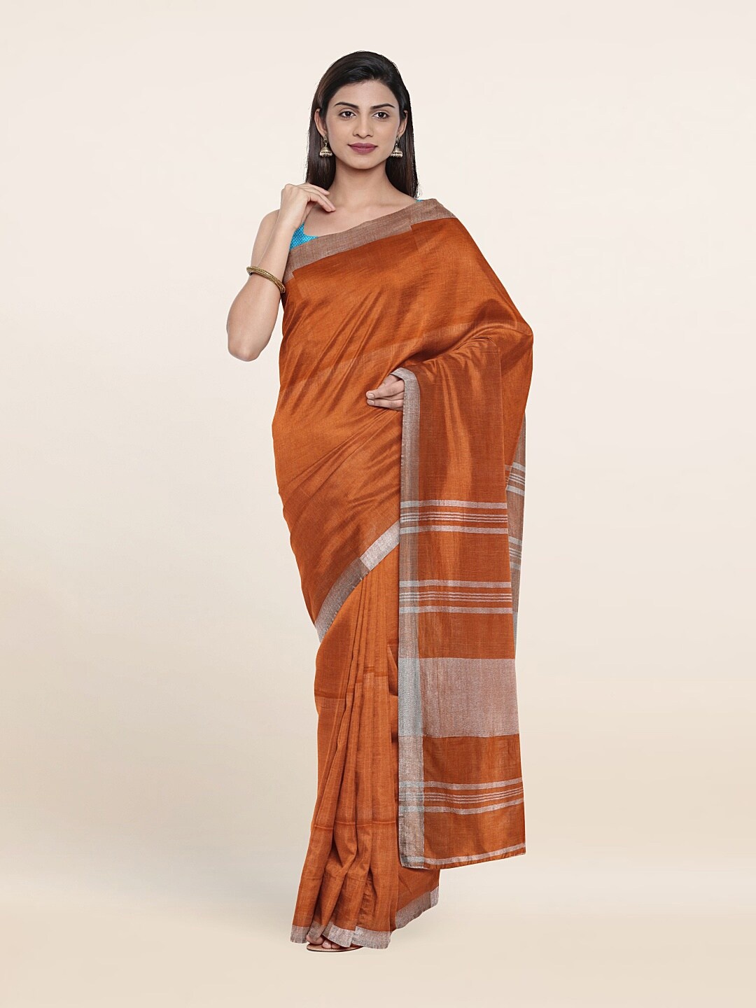 

Pothys Zari Linen Blend Saree, Rust