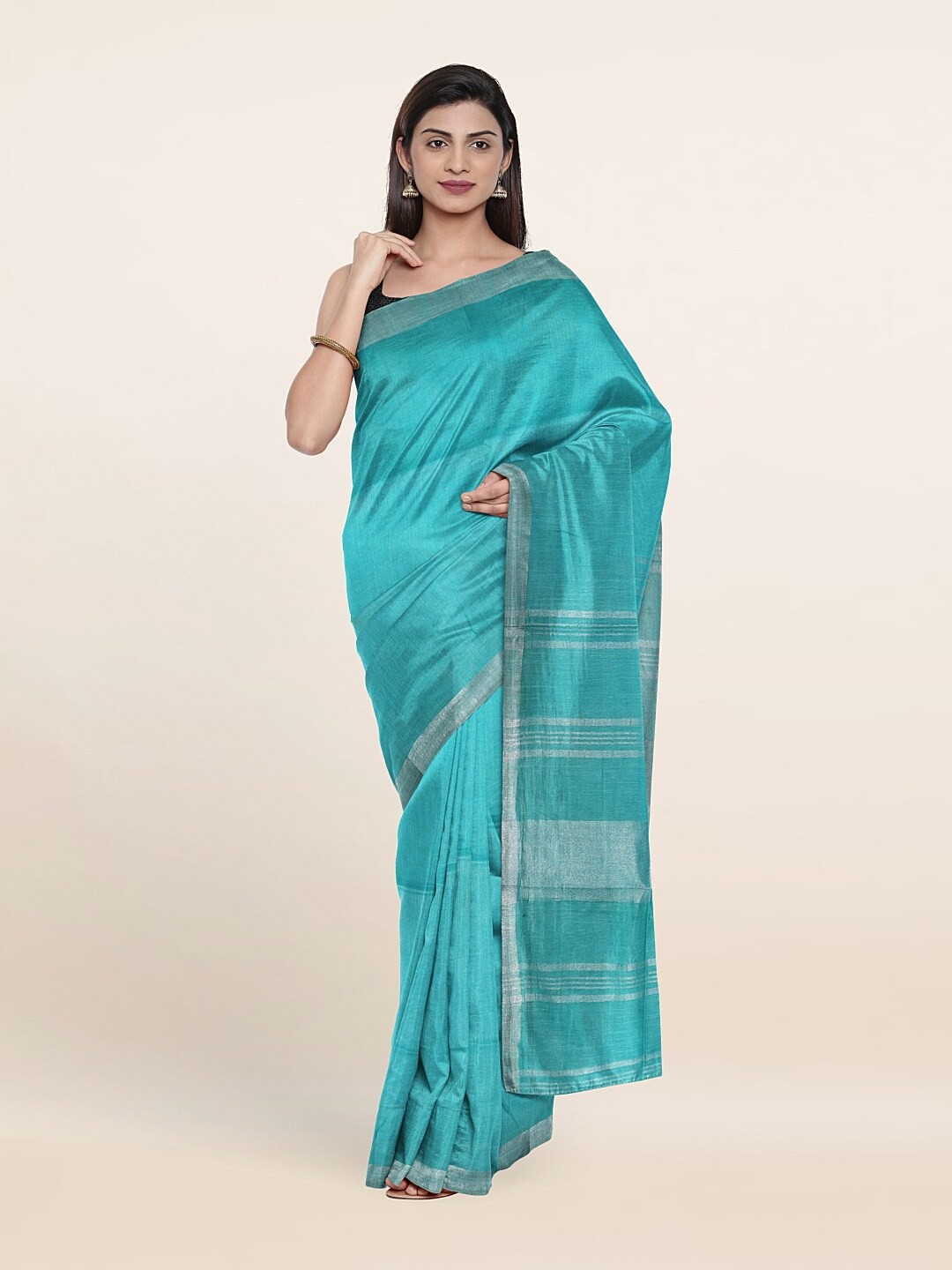 

Pothys Zari Linen Blend Saree, Blue