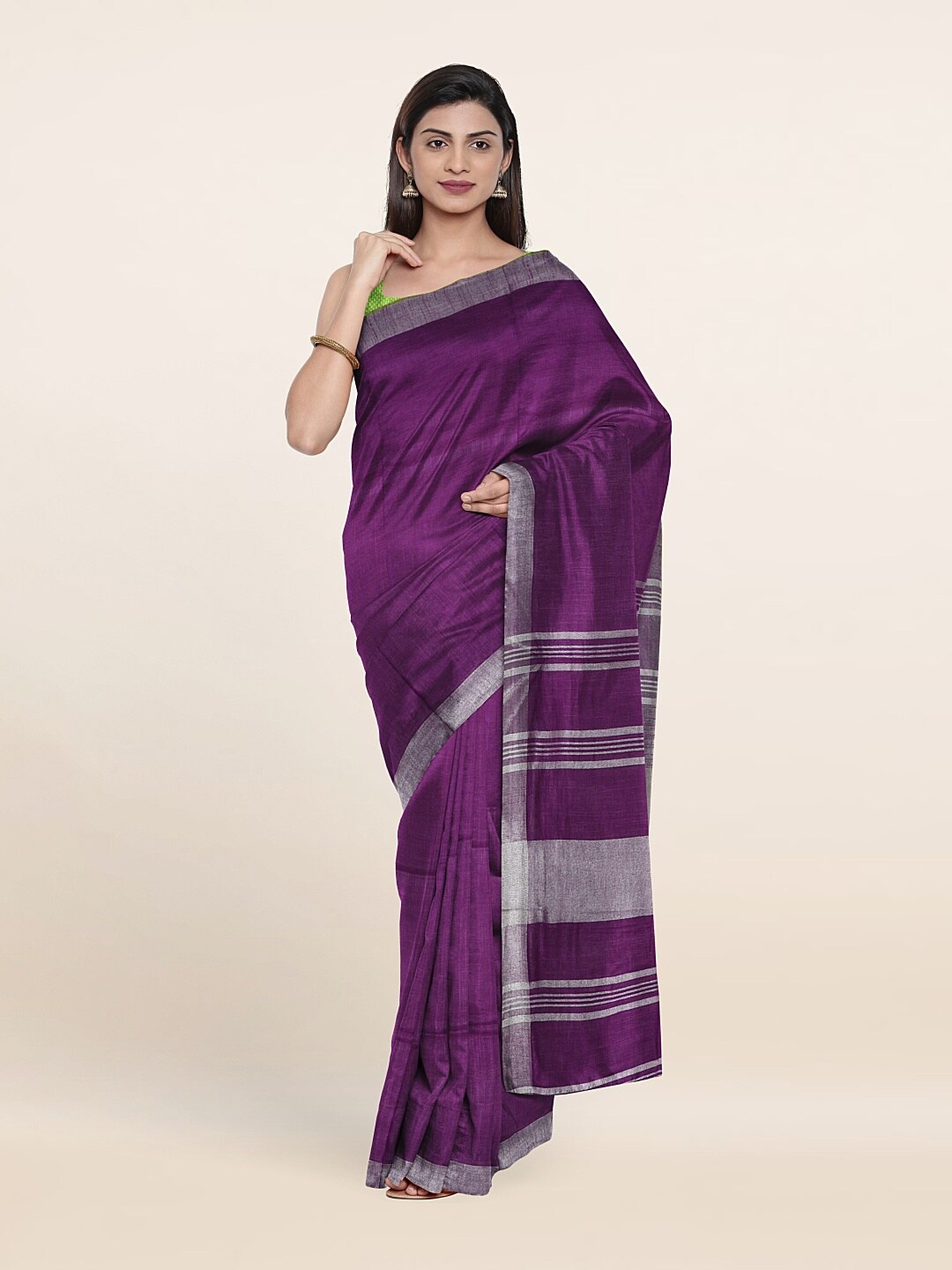 

Pothys Printed Zari Linen Blend Saree, Violet