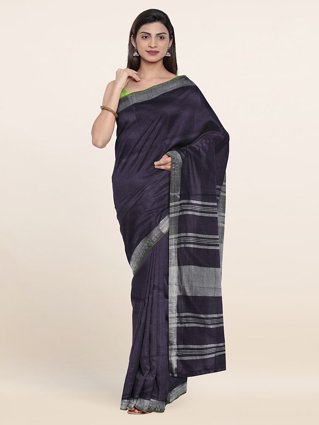 

Pothys Zari Linen Saree, Blue