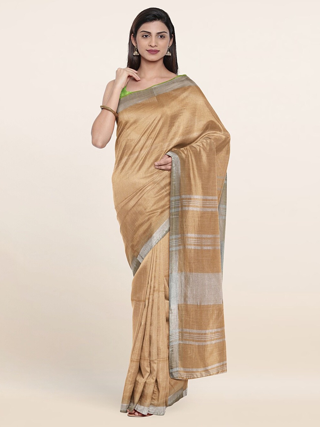 

Pothys Zari Linen Saree, Beige