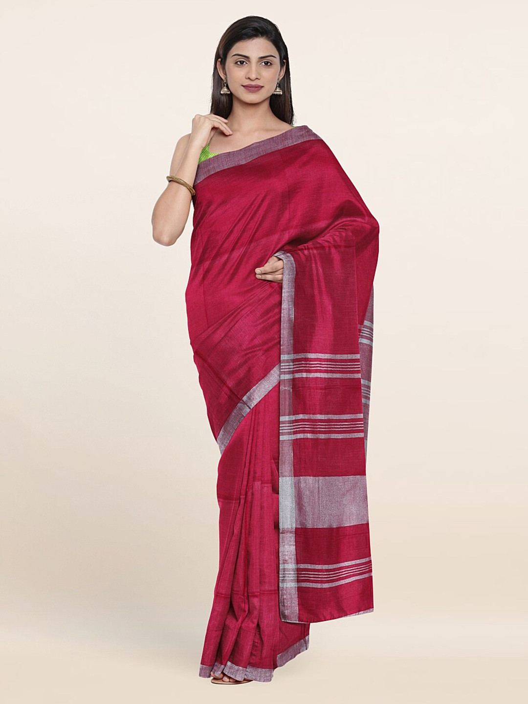 

Pothys Zari Linen Saree, Pink