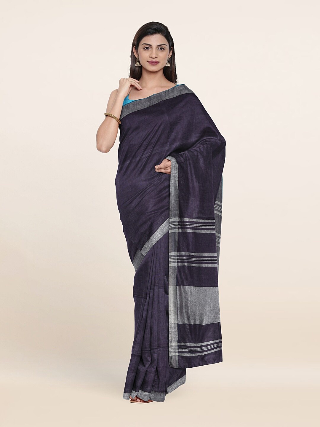 

Pothys Zari Linen Saree, Blue