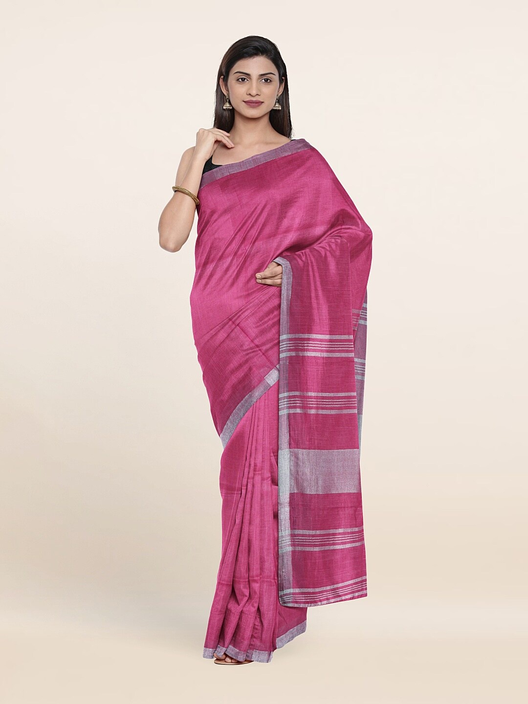 

Pothys Zari Linen Saree, Pink
