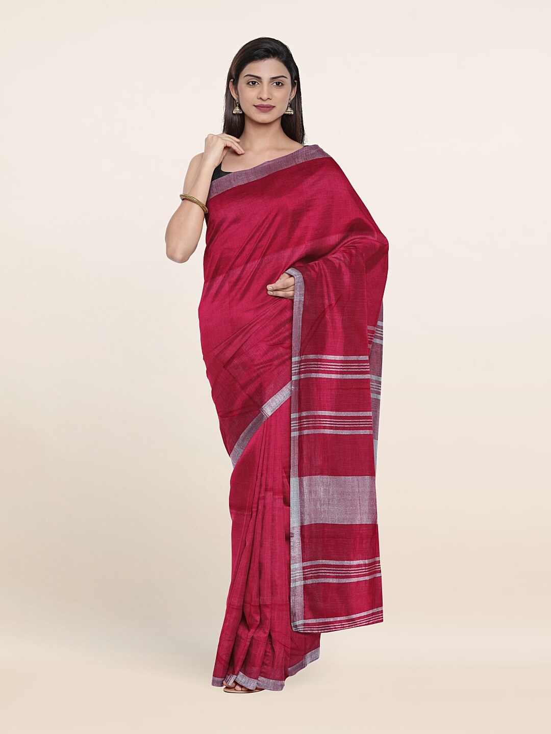 

Pothys Zari Linen Blend Saree, Pink