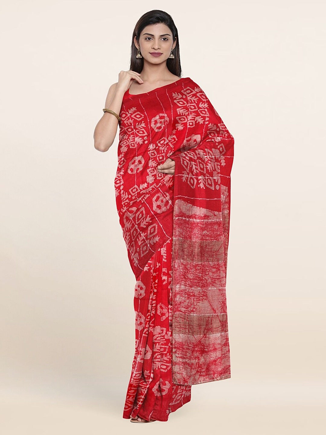 

Pothys Striped Jute Cotton Saree, Red