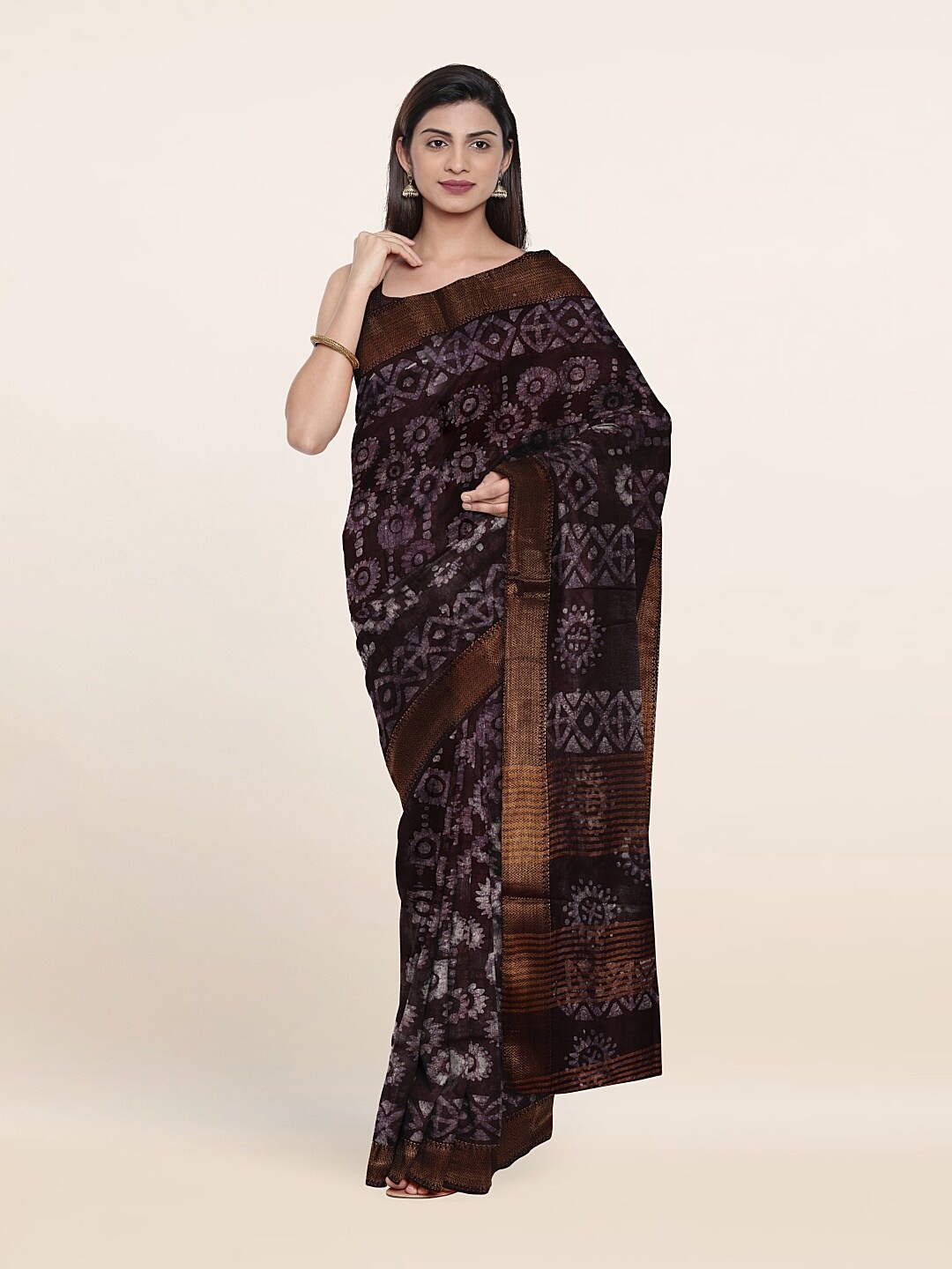 

Pothys Batik Zari Jute Cotton Saree, Purple