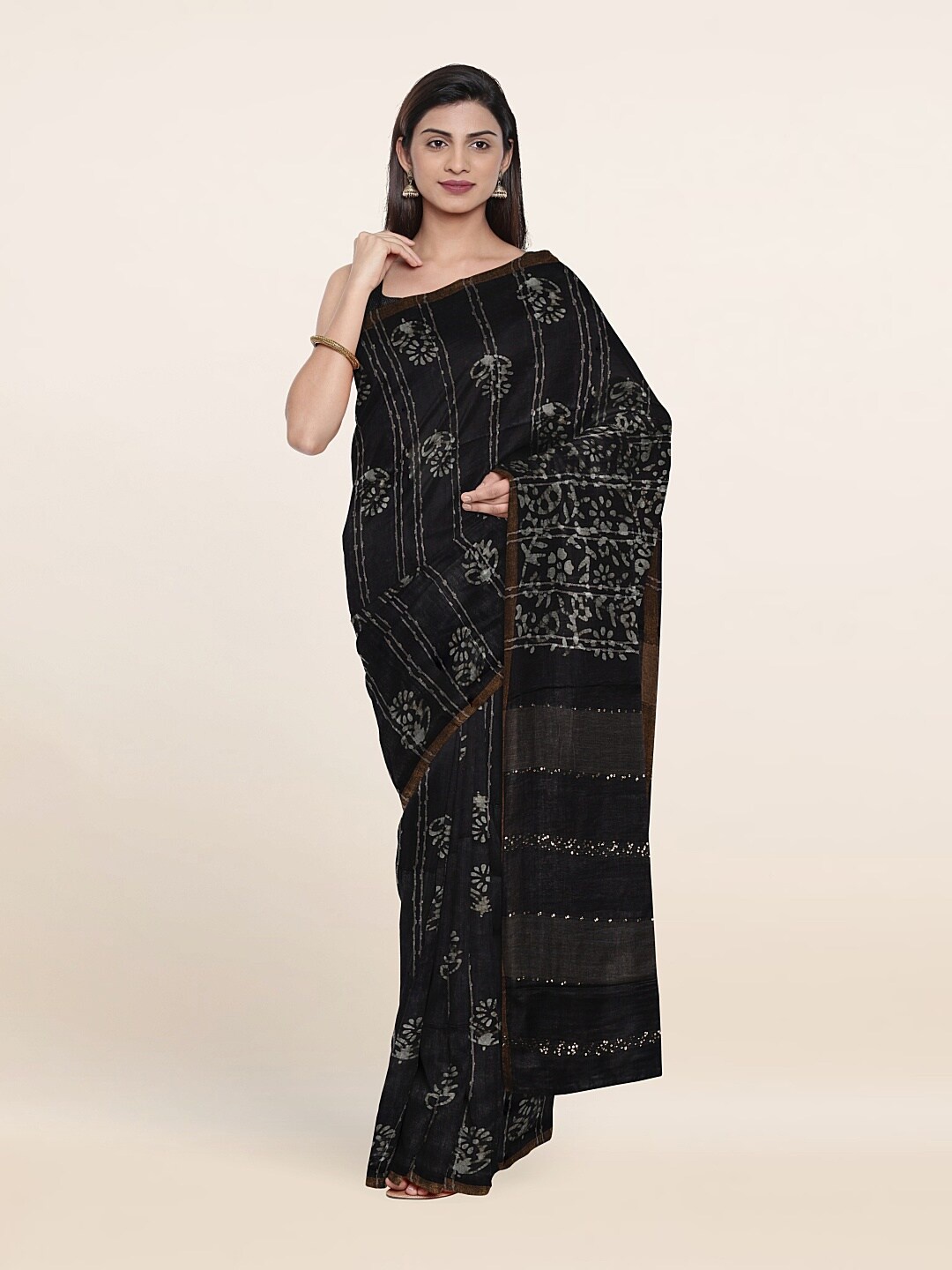 

Pothys Floral Zari Jute Cotton Saree, Black