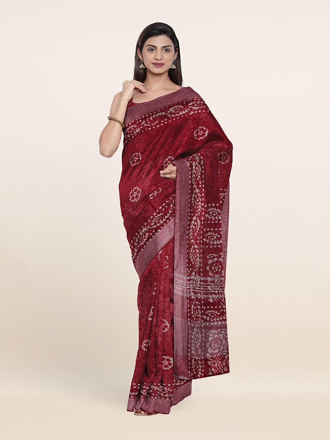 

Pothys Floral Zari Jute Cotton Saree, Maroon