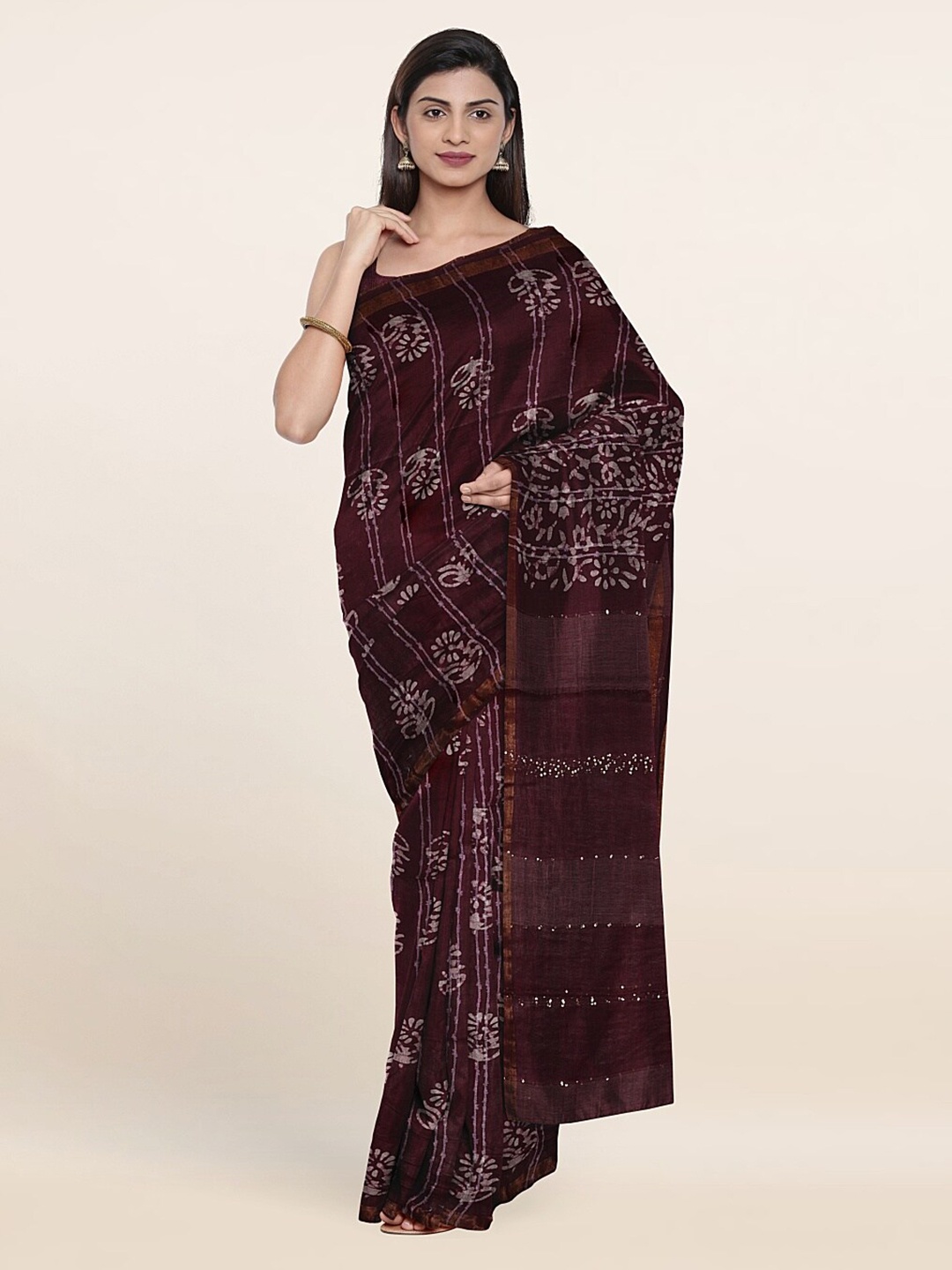 

Pothys Floral Zari Jute Cotton Saree, Purple