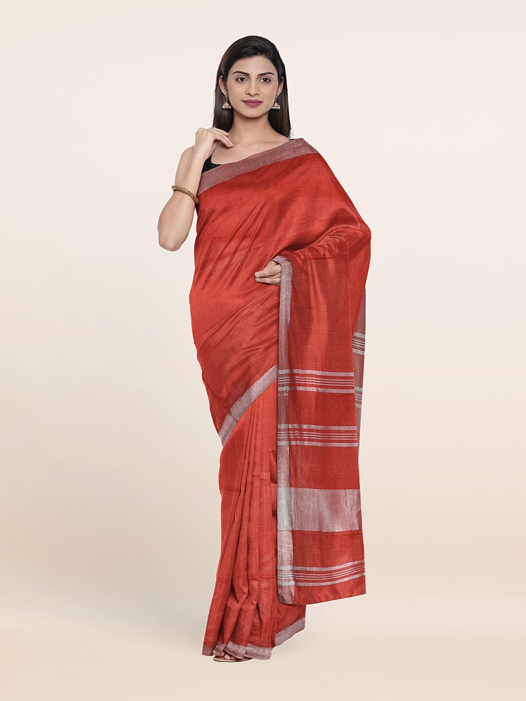 

Pothys Zari Linen Blend Saree, Orange