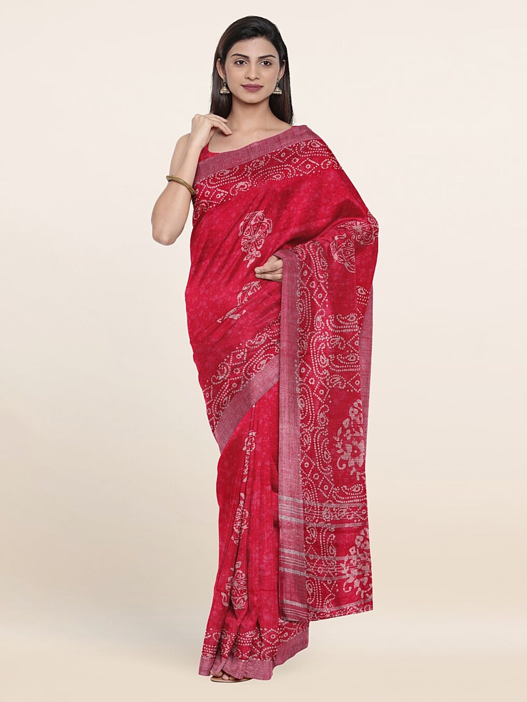 

Pothys Batik Zari Jute Cotton Saree, Pink