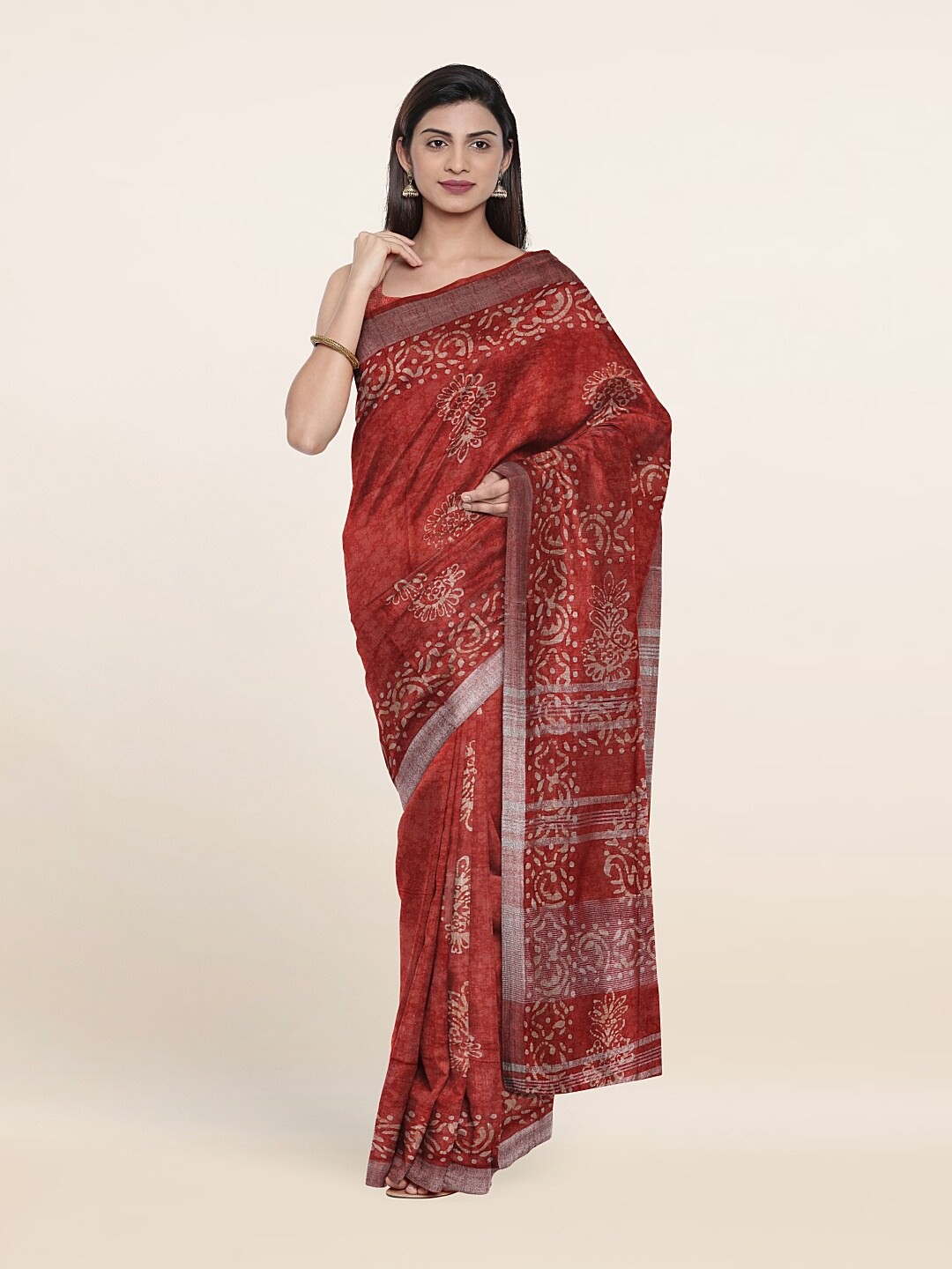

Pothys Jute Cotton Saree, Rust