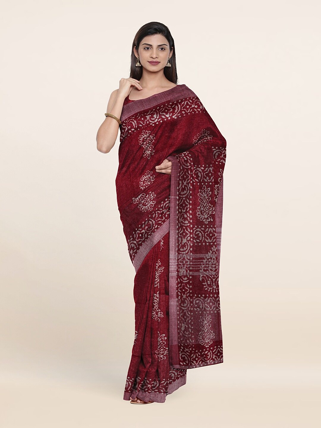 

Pothys Floral Zari Jute Cotton Saree, Maroon