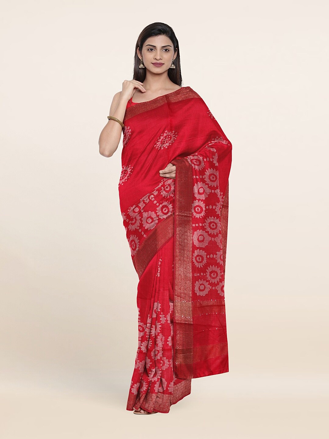 

Pothys Printed Batik Zari Jute Cotton Saree, Pink