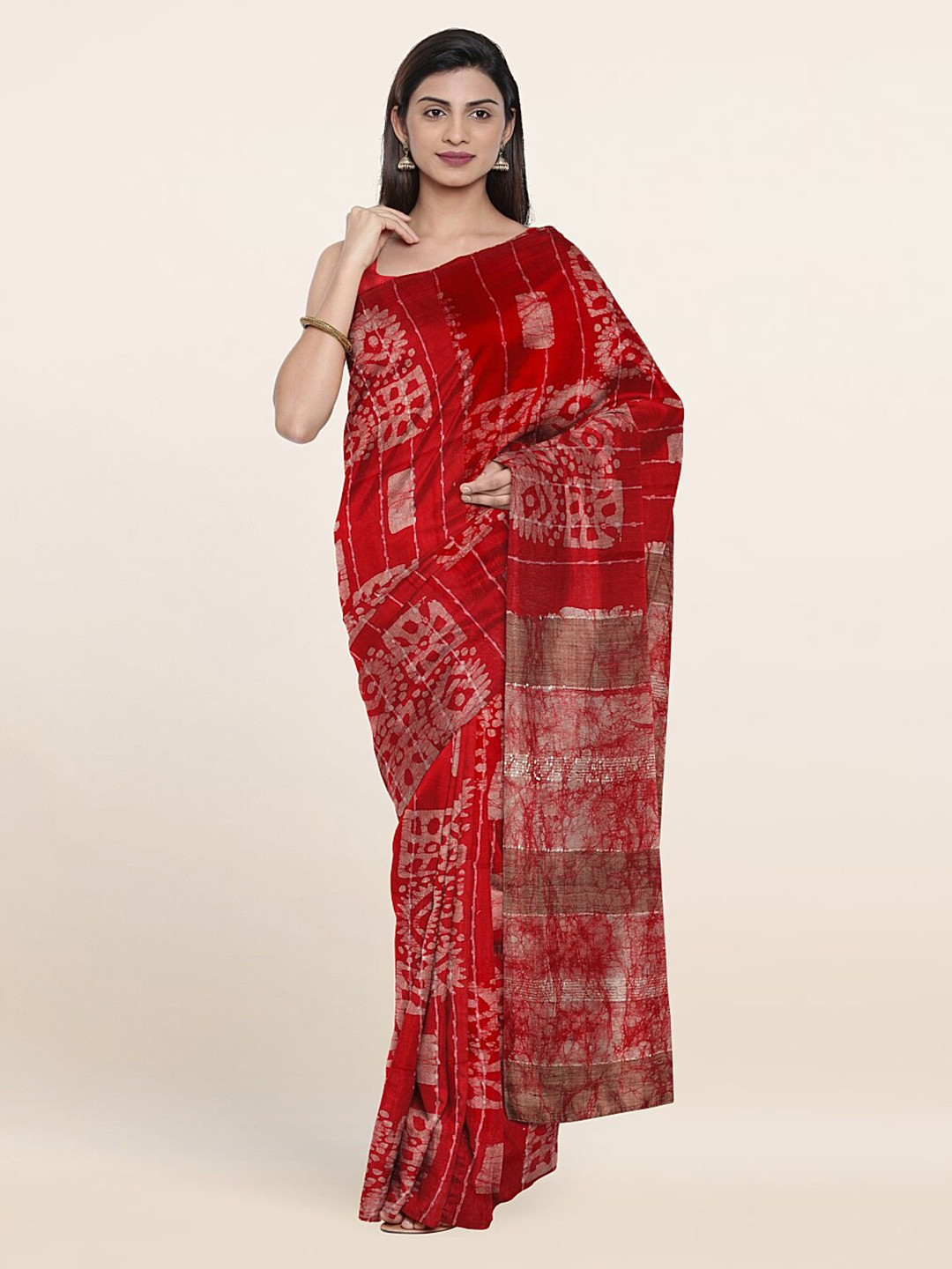 

Pothys Floral Zari Jute Cotton Saree, Red
