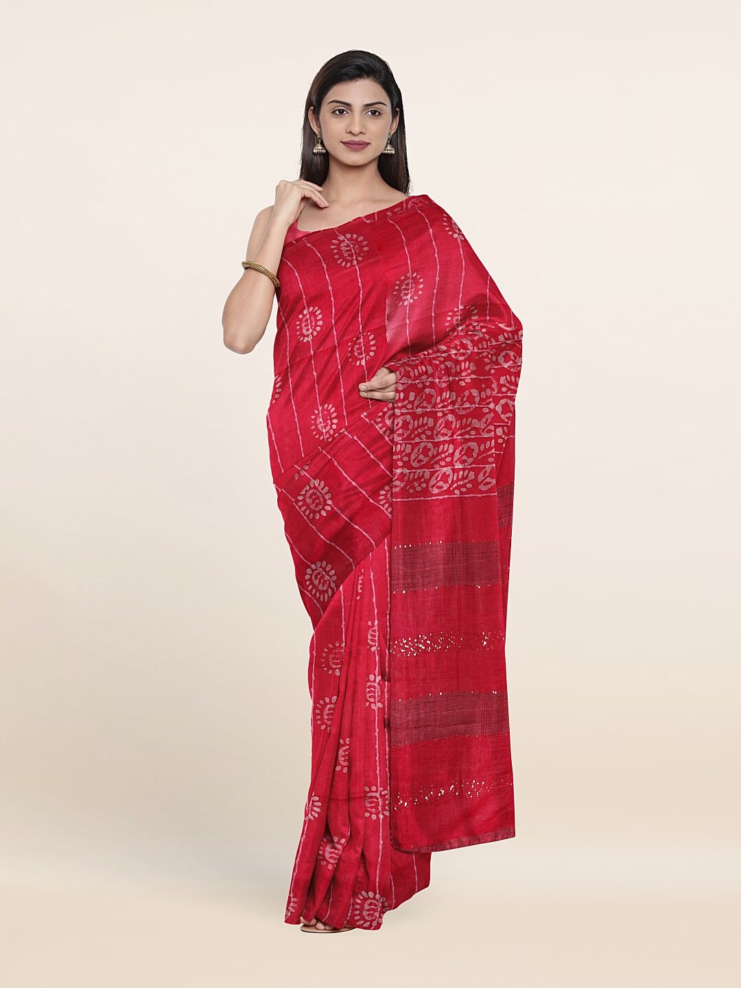 

Pothys Floral Zari Jute Cotton Saree, Pink