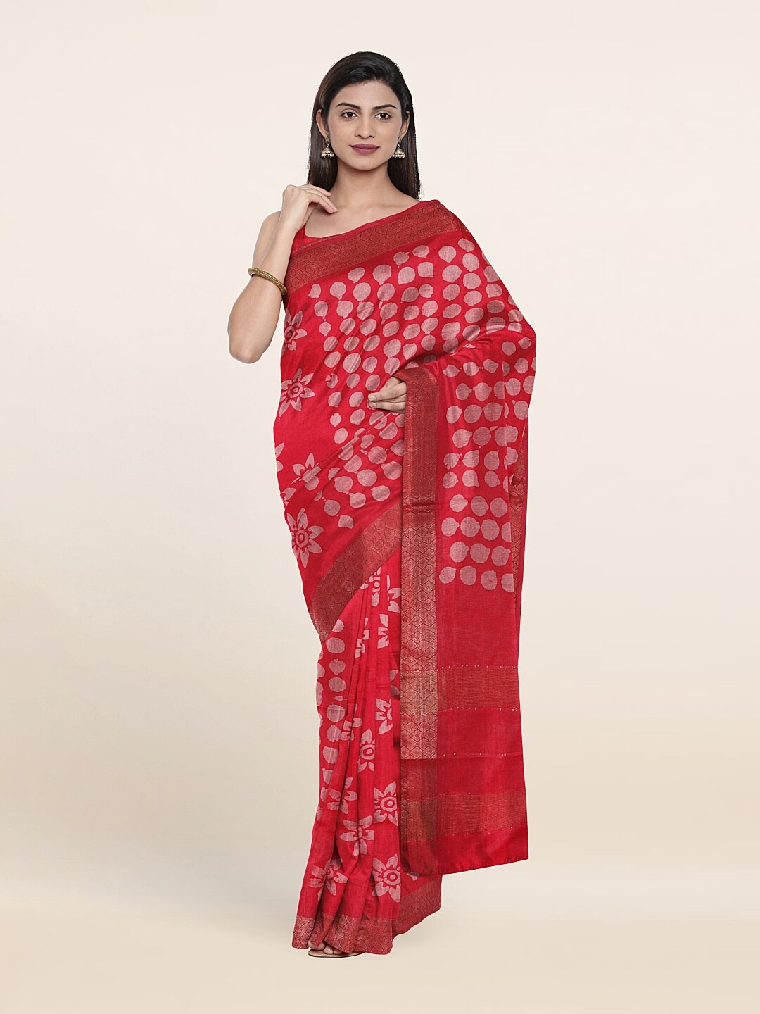 

Pothys Floral Zari Jute Cotton Saree, Pink