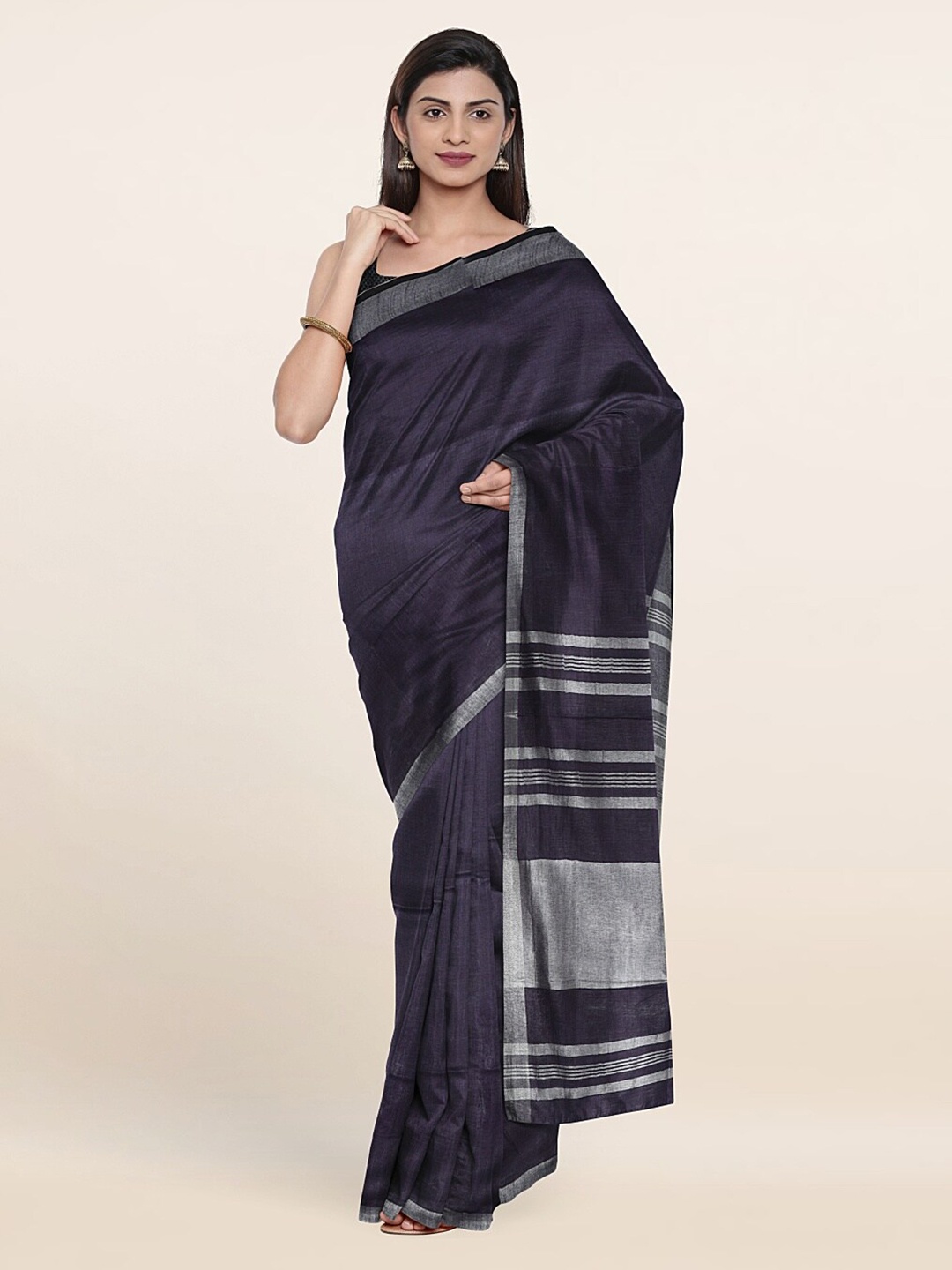 

Pothys Zari Linen Blend Saree, Blue