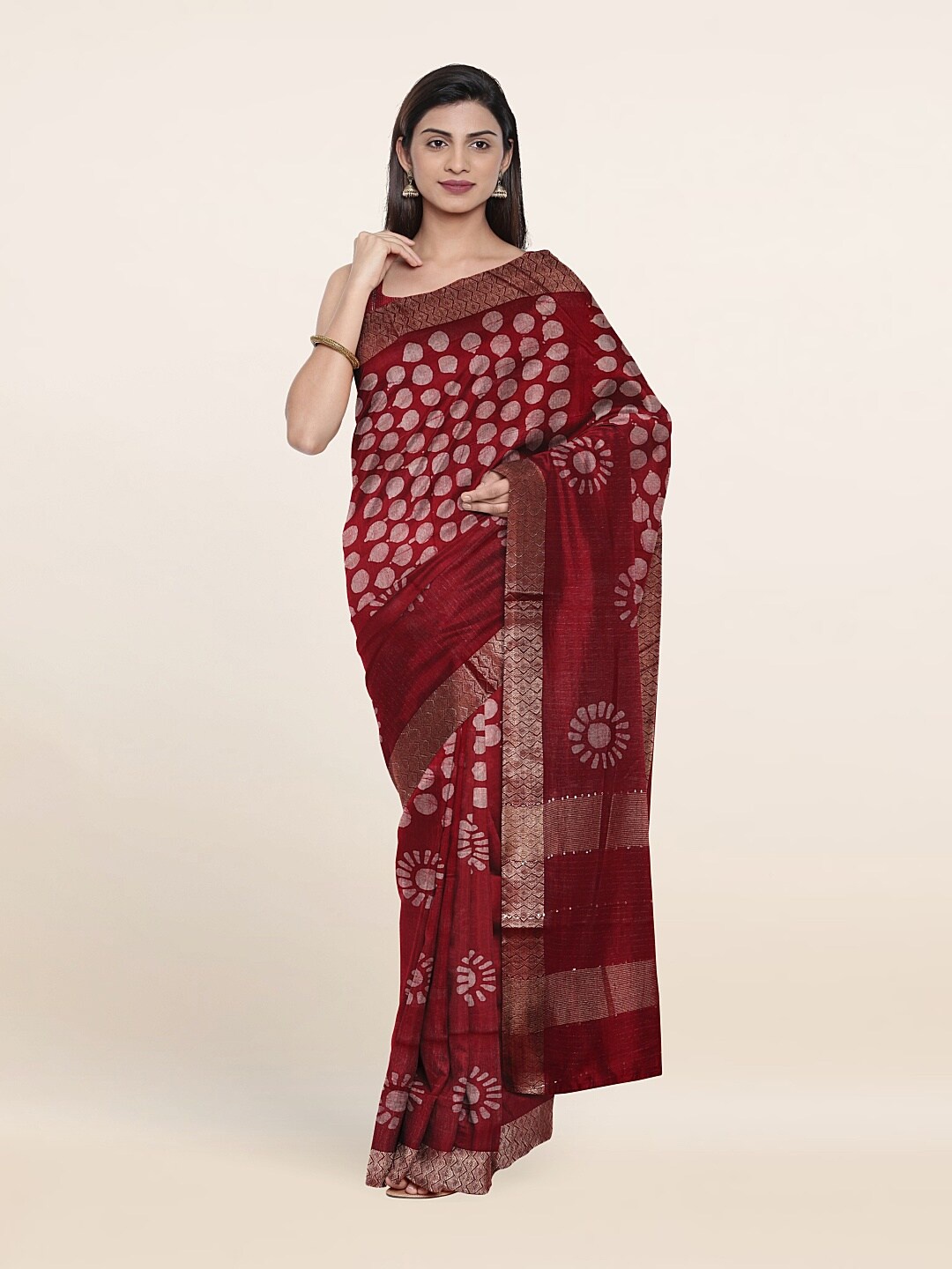 

Pothys Batik Zari Jute Cotton Saree, Maroon